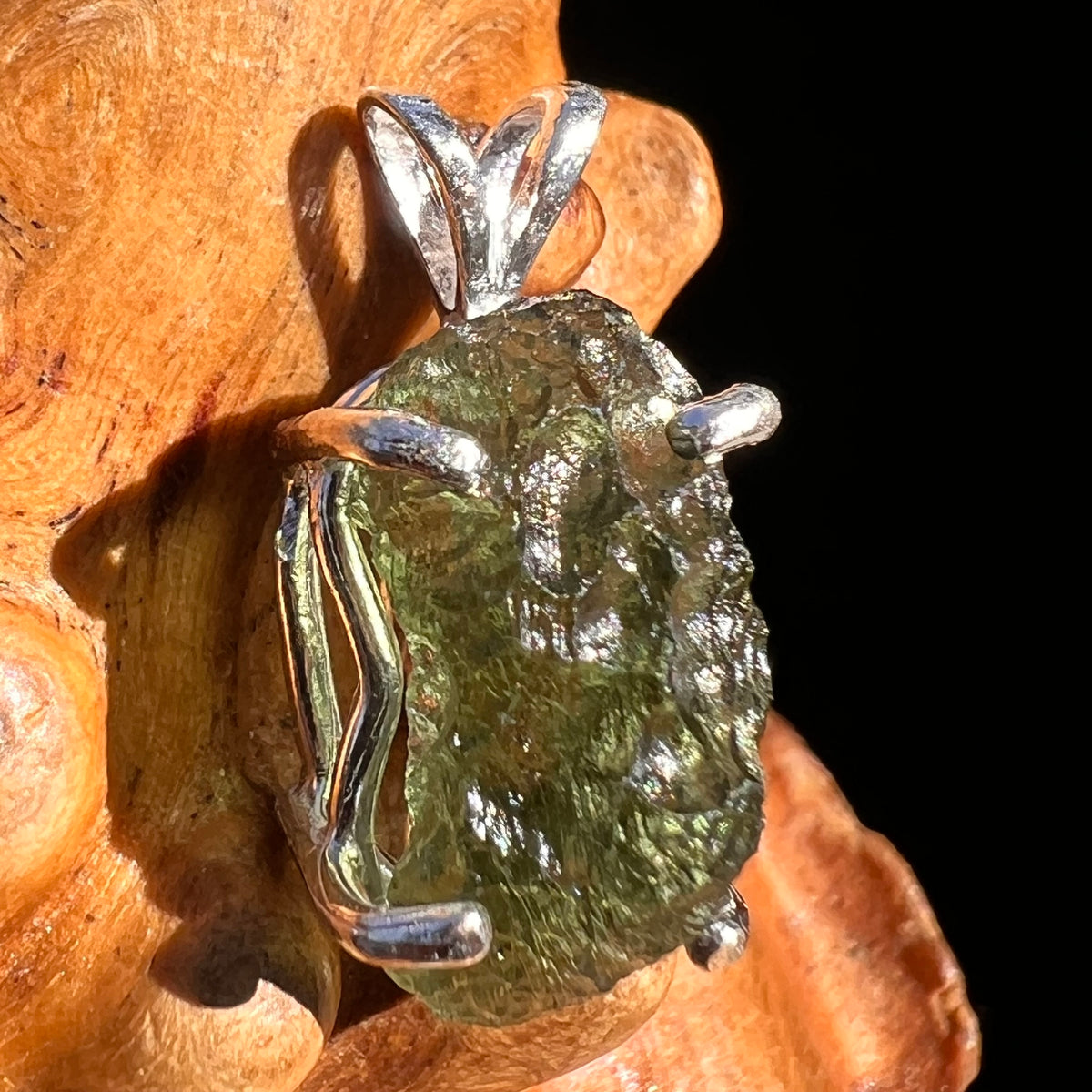 Raw Moldavite Pendant Sterling Silver #8112-Moldavite Life
