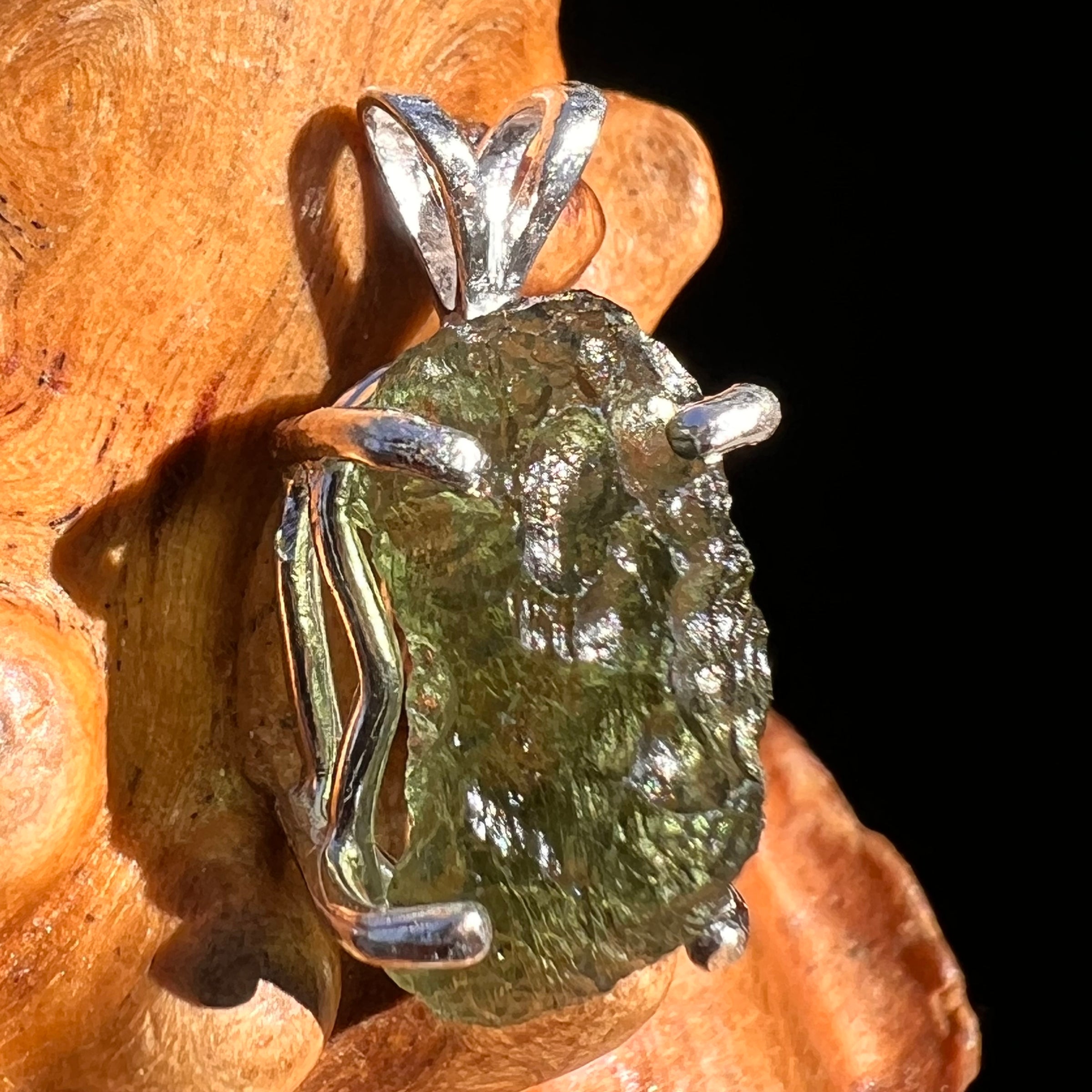 Raw Moldavite Pendant Sterling Silver #8112-Moldavite Life