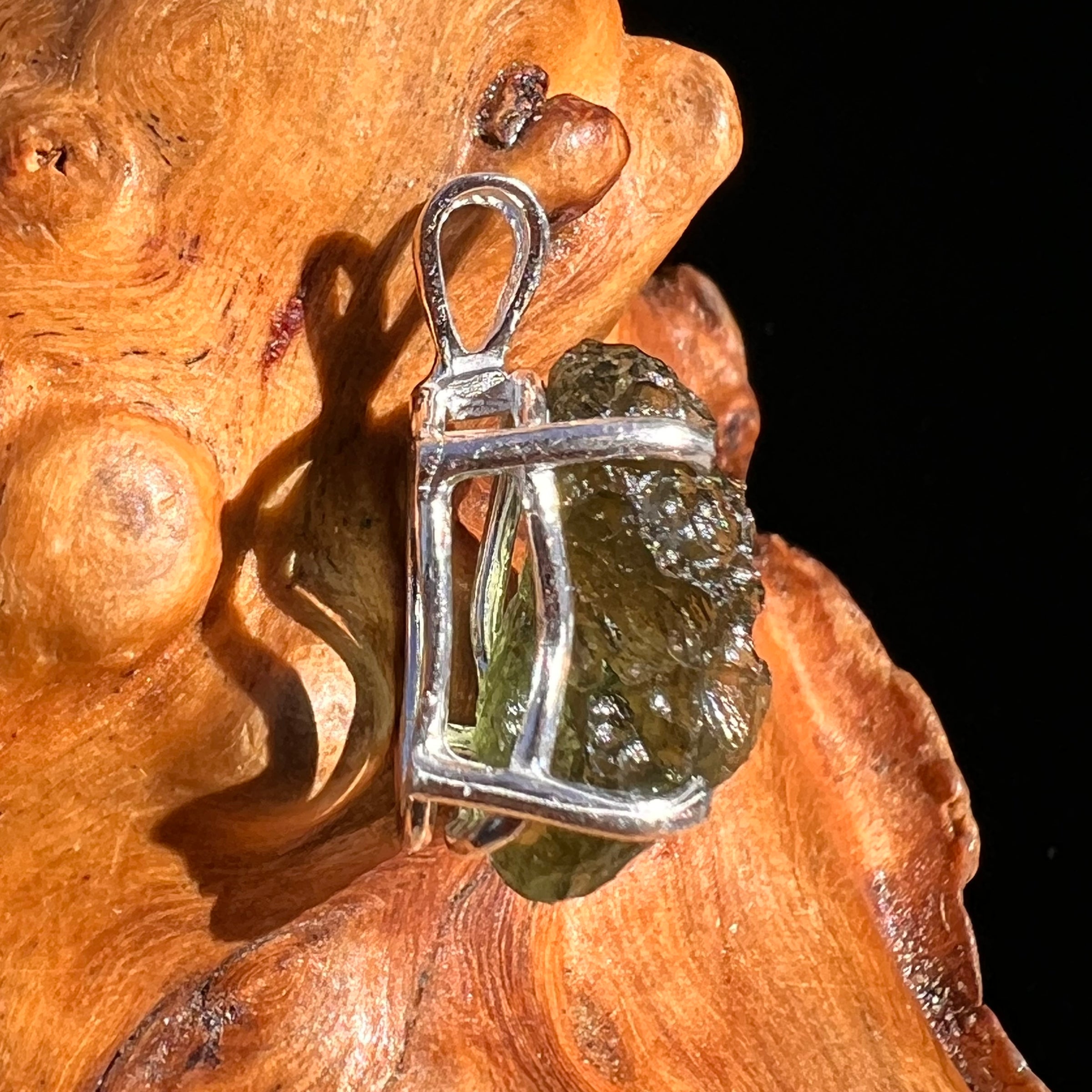 Raw Moldavite Pendant Sterling Silver #8112-Moldavite Life