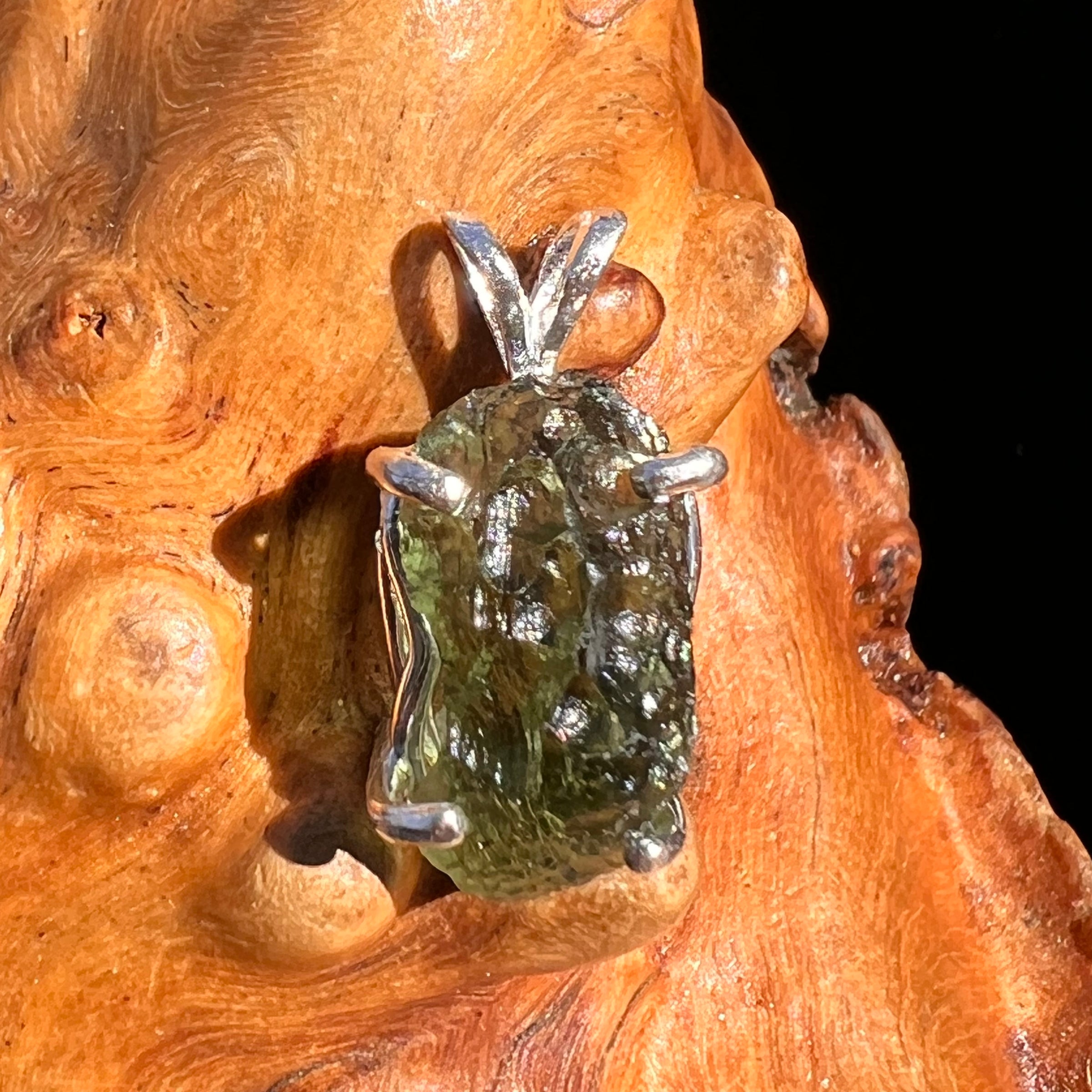 Raw Moldavite Pendant Sterling Silver #8112-Moldavite Life