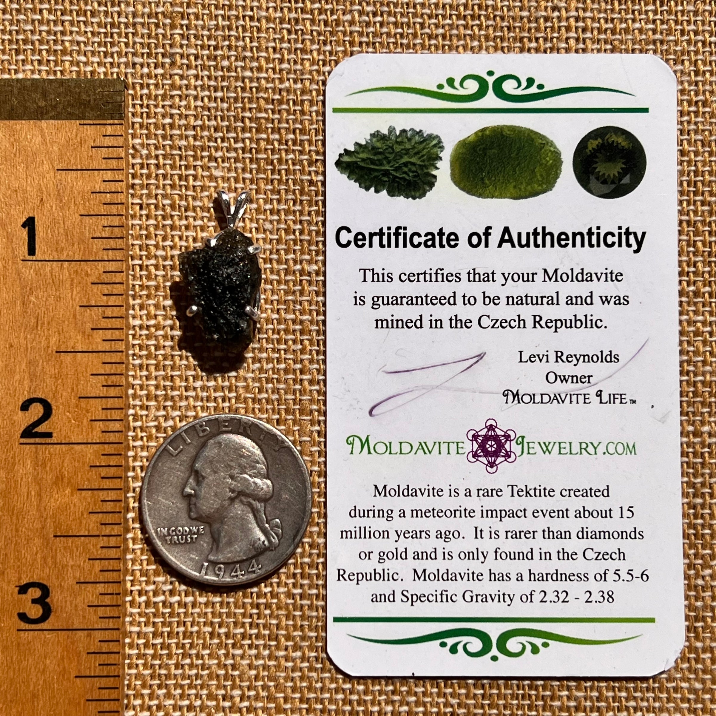 Raw Moldavite Pendant Sterling Silver #8113-Moldavite Life