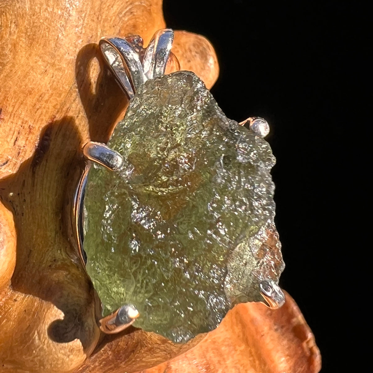 Raw Moldavite Pendant Sterling Silver #8114-Moldavite Life