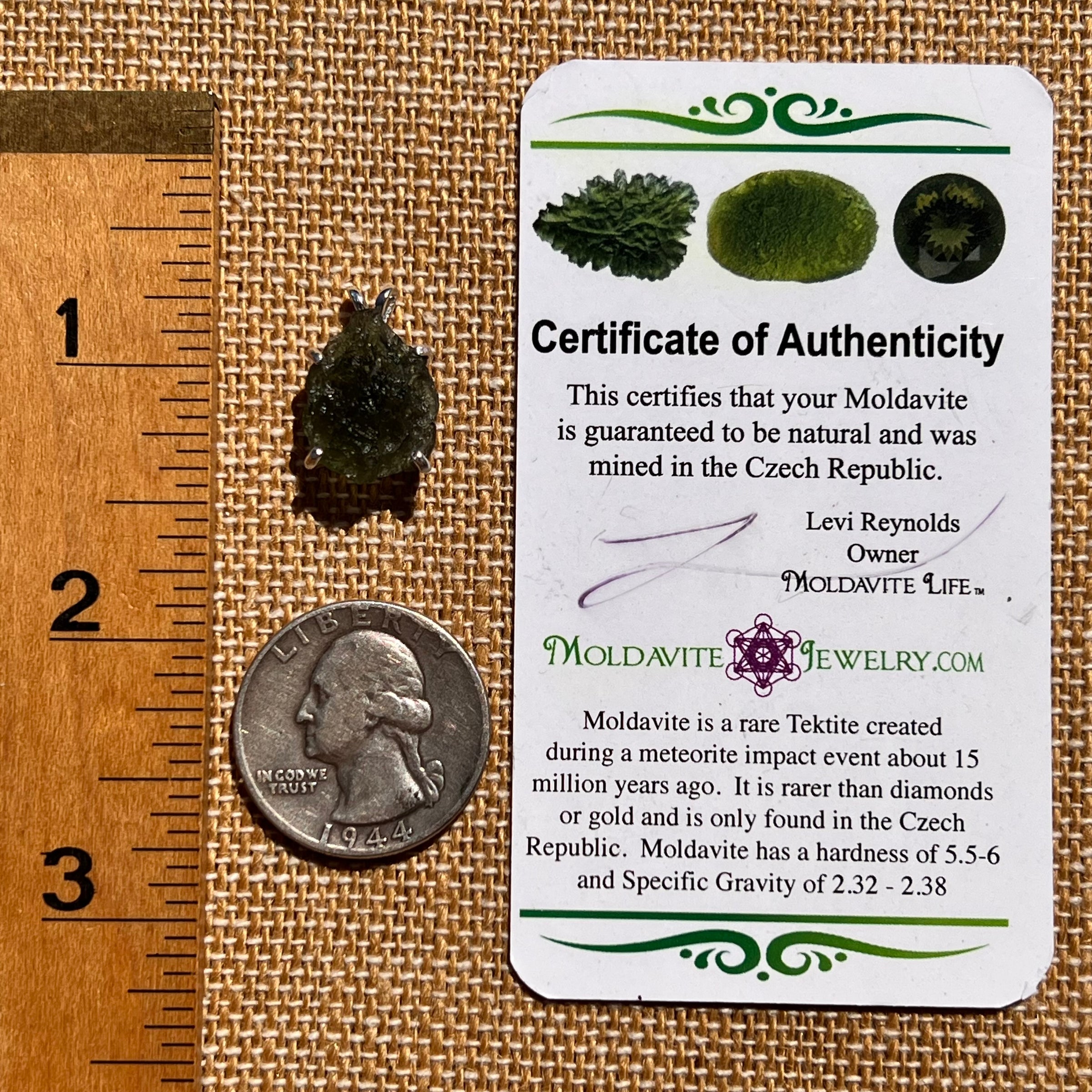Raw Moldavite Pendant Sterling Silver #8114-Moldavite Life