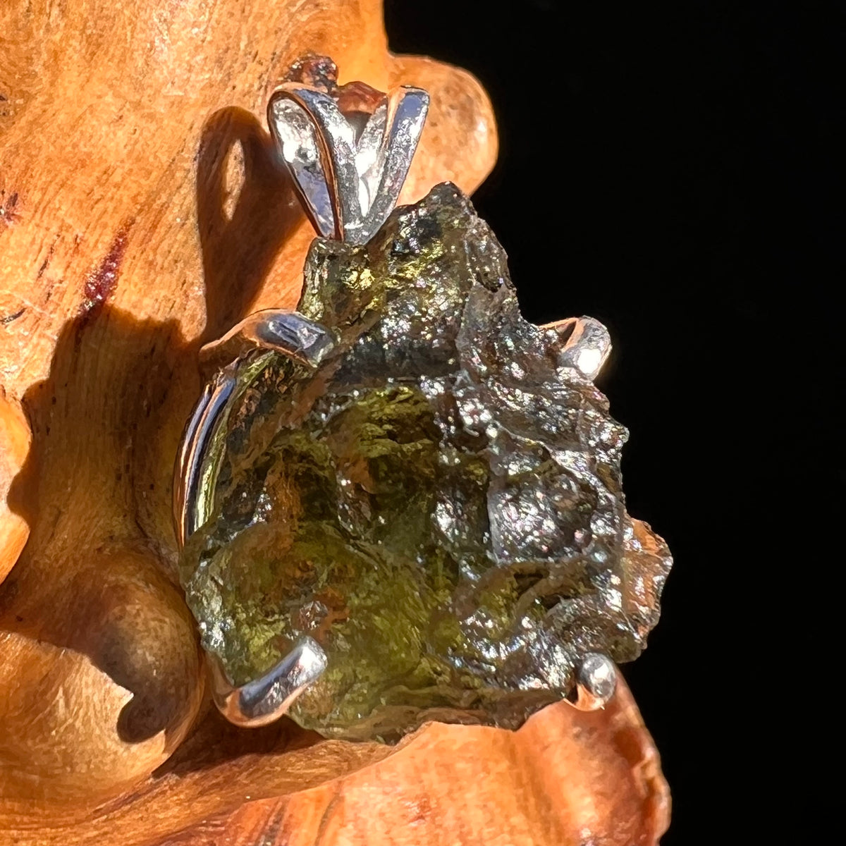 Raw Moldavite Pendant Sterling Silver #8115-Moldavite Life