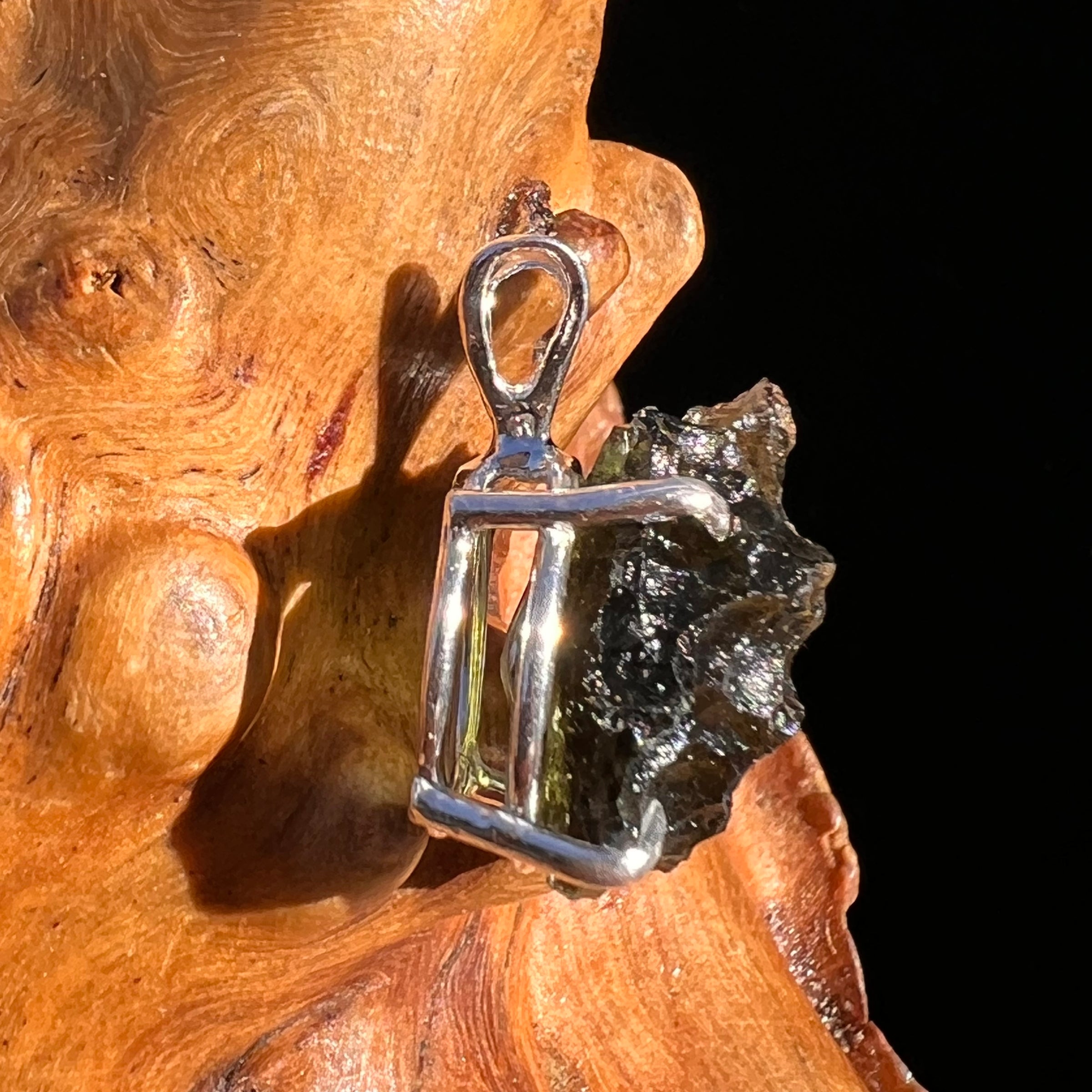 Raw Moldavite Pendant Sterling Silver #8115-Moldavite Life