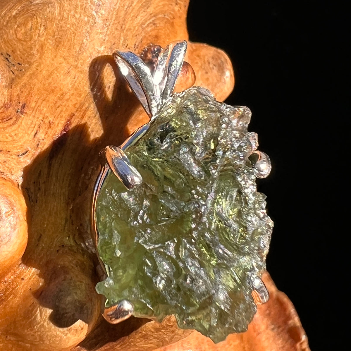 Raw Moldavite Pendant Sterling Silver #8116-Moldavite Life