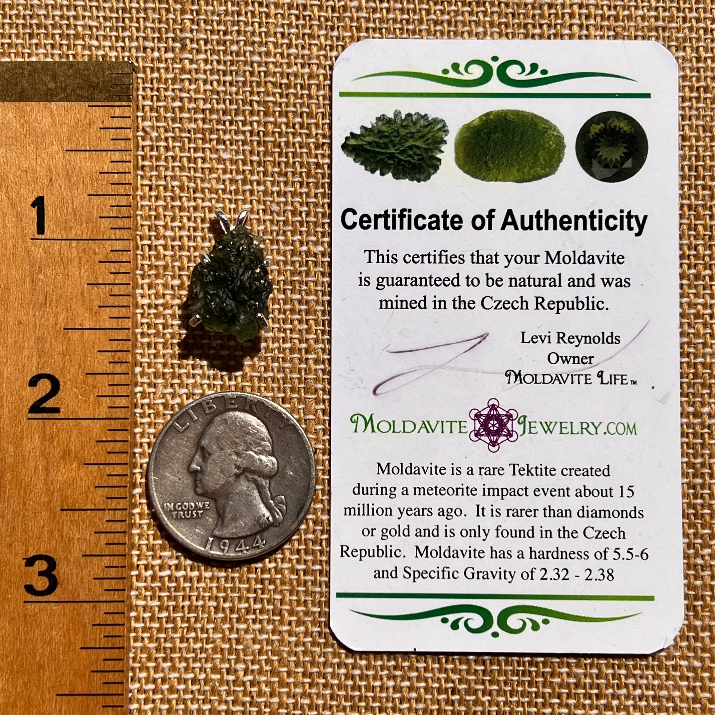 Raw Moldavite Pendant Sterling Silver #8116-Moldavite Life