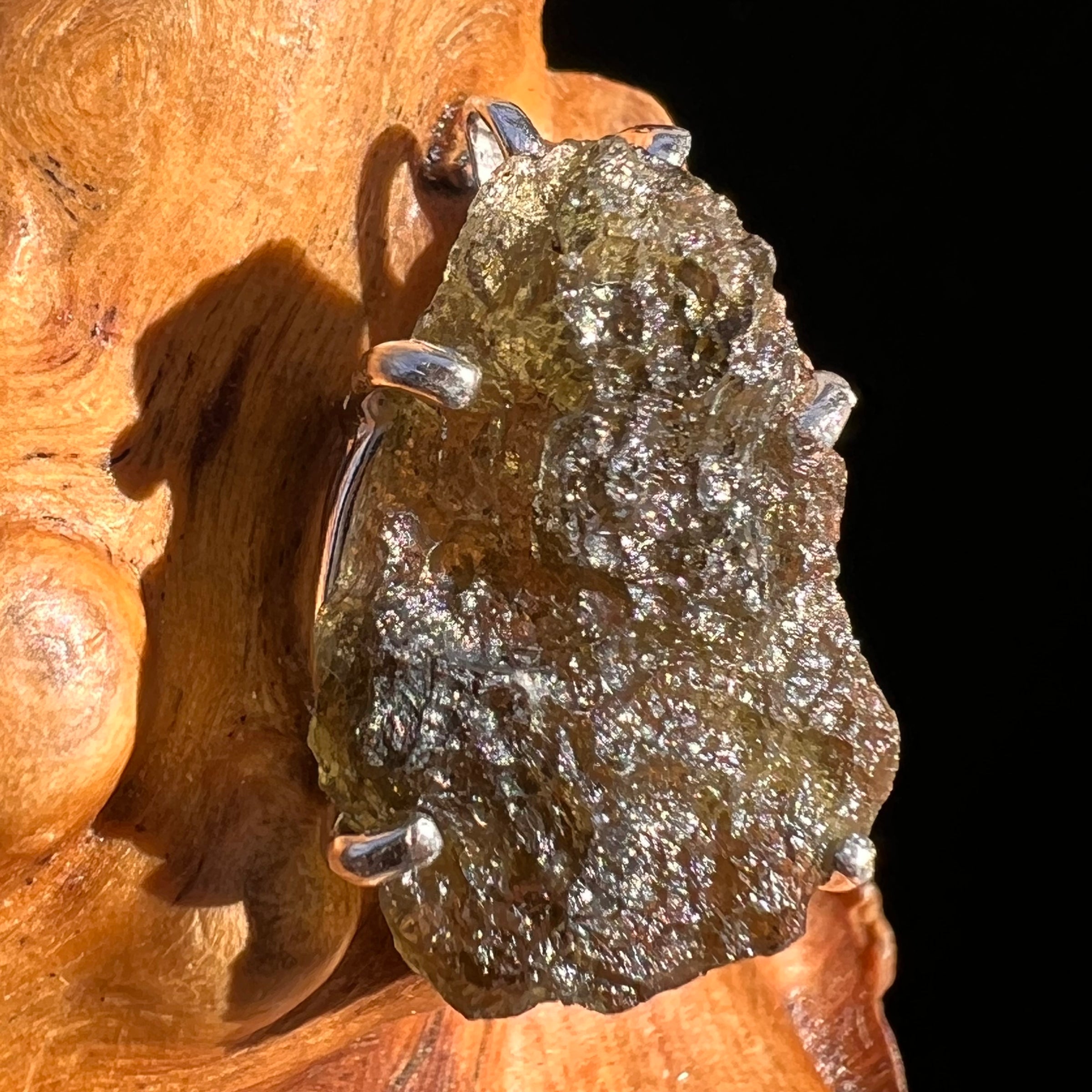 Raw Moldavite Pendant Sterling Silver #8117-Moldavite Life