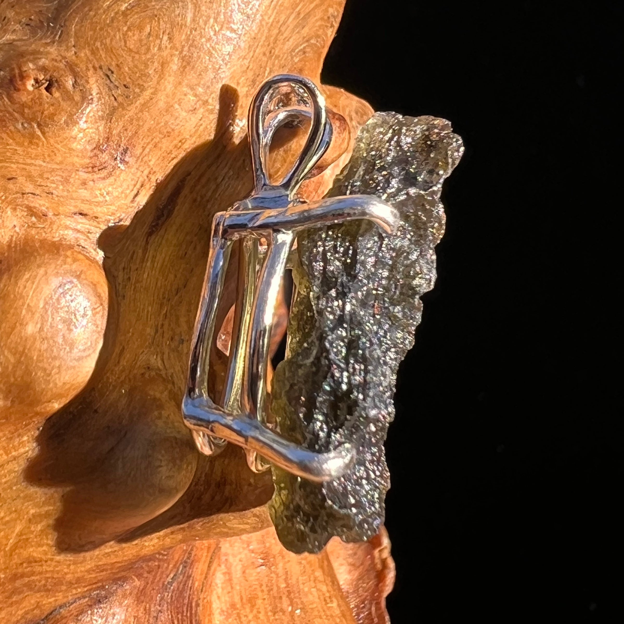 Raw Moldavite Pendant Sterling Silver #8117-Moldavite Life