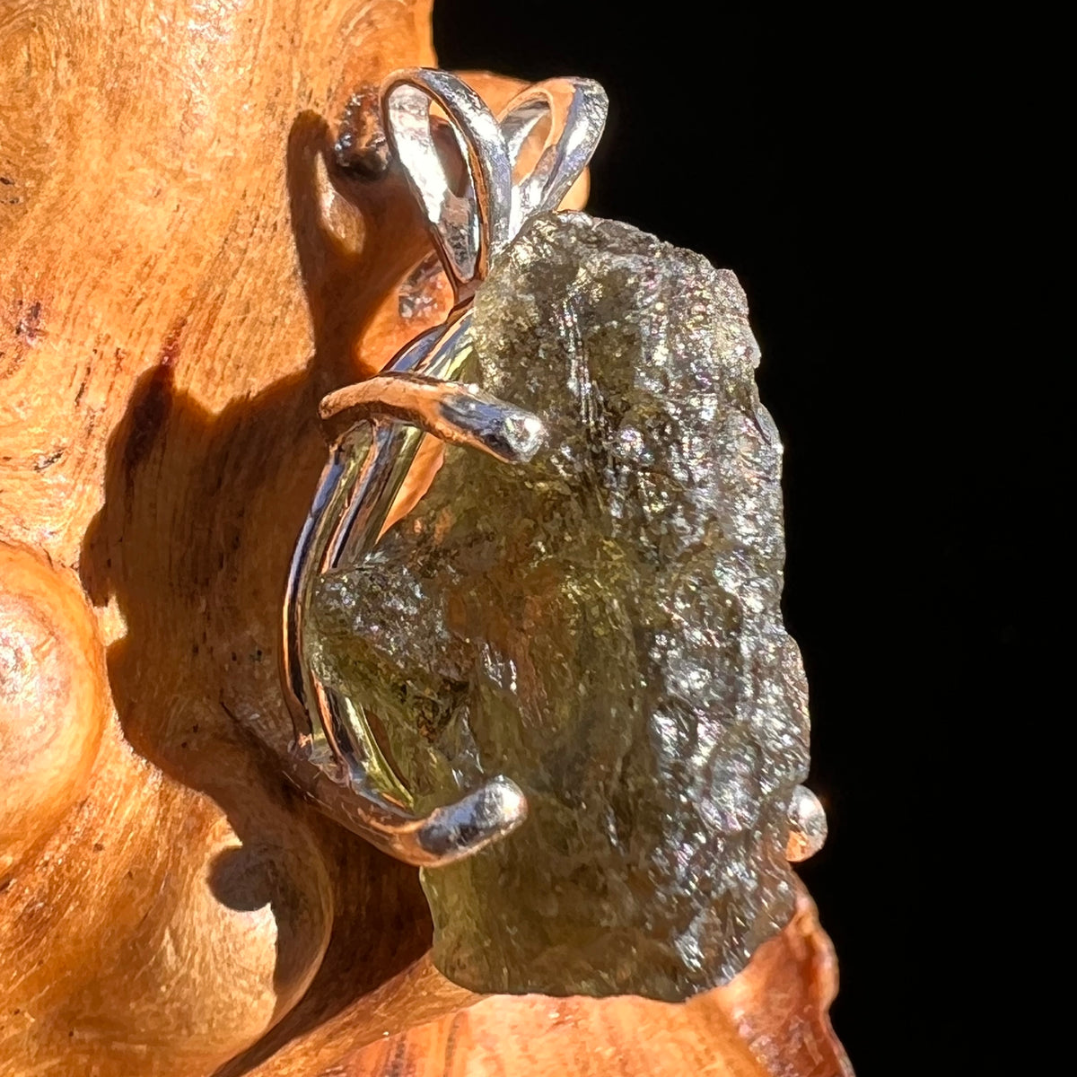 Raw Moldavite Pendant Sterling Silver #8118-Moldavite Life