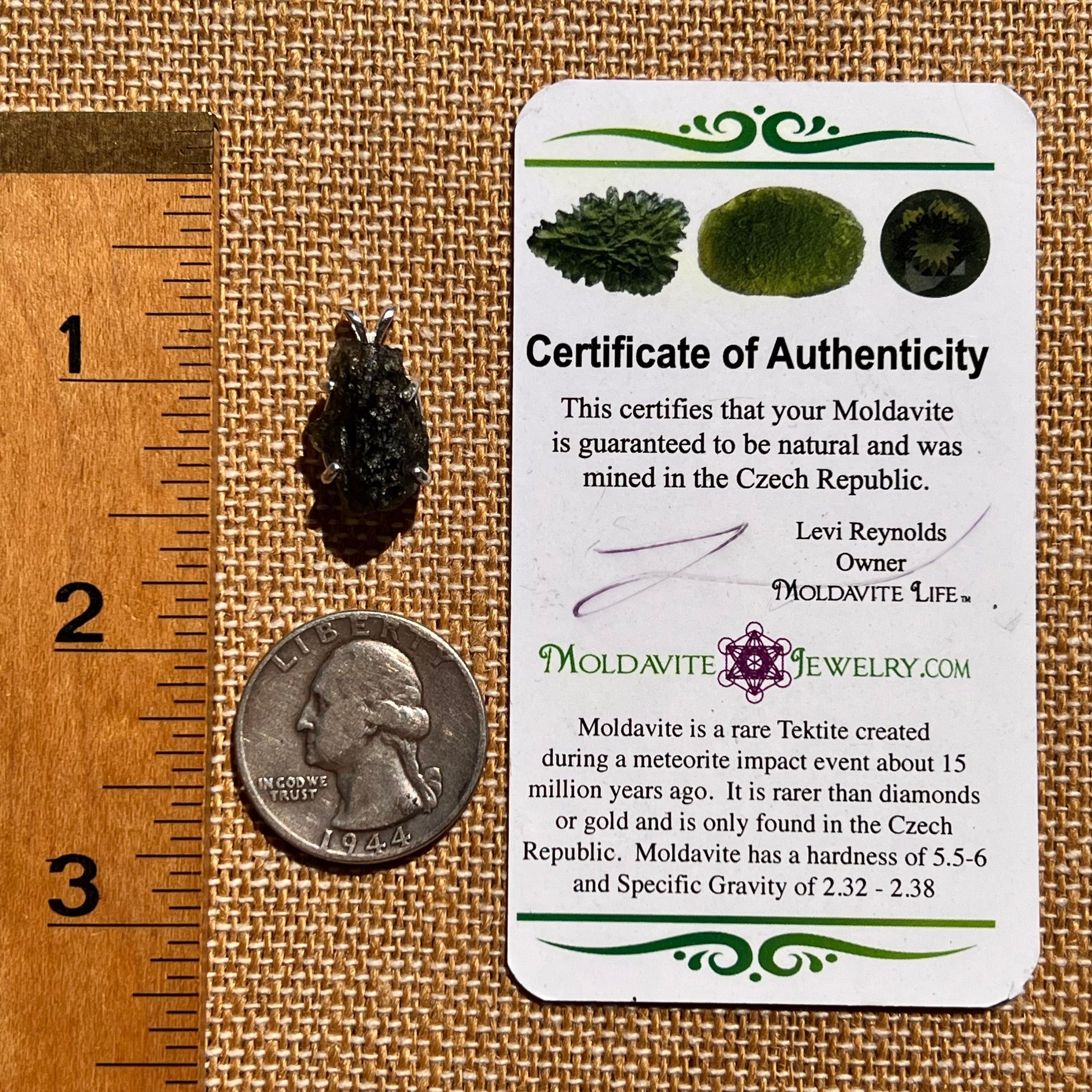 Raw Moldavite Pendant Sterling Silver #8118-Moldavite Life