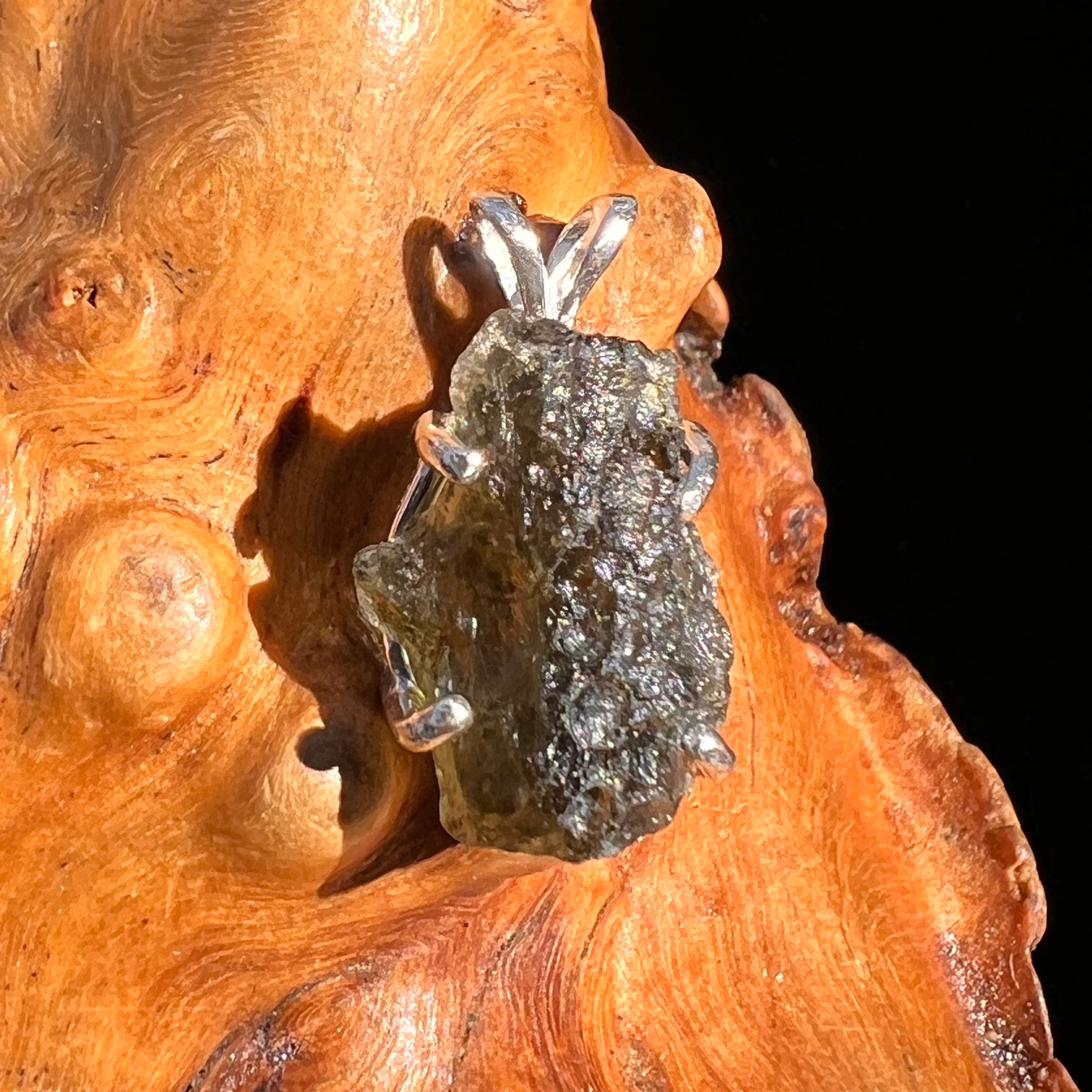Raw Moldavite Pendant Sterling Silver #8118-Moldavite Life