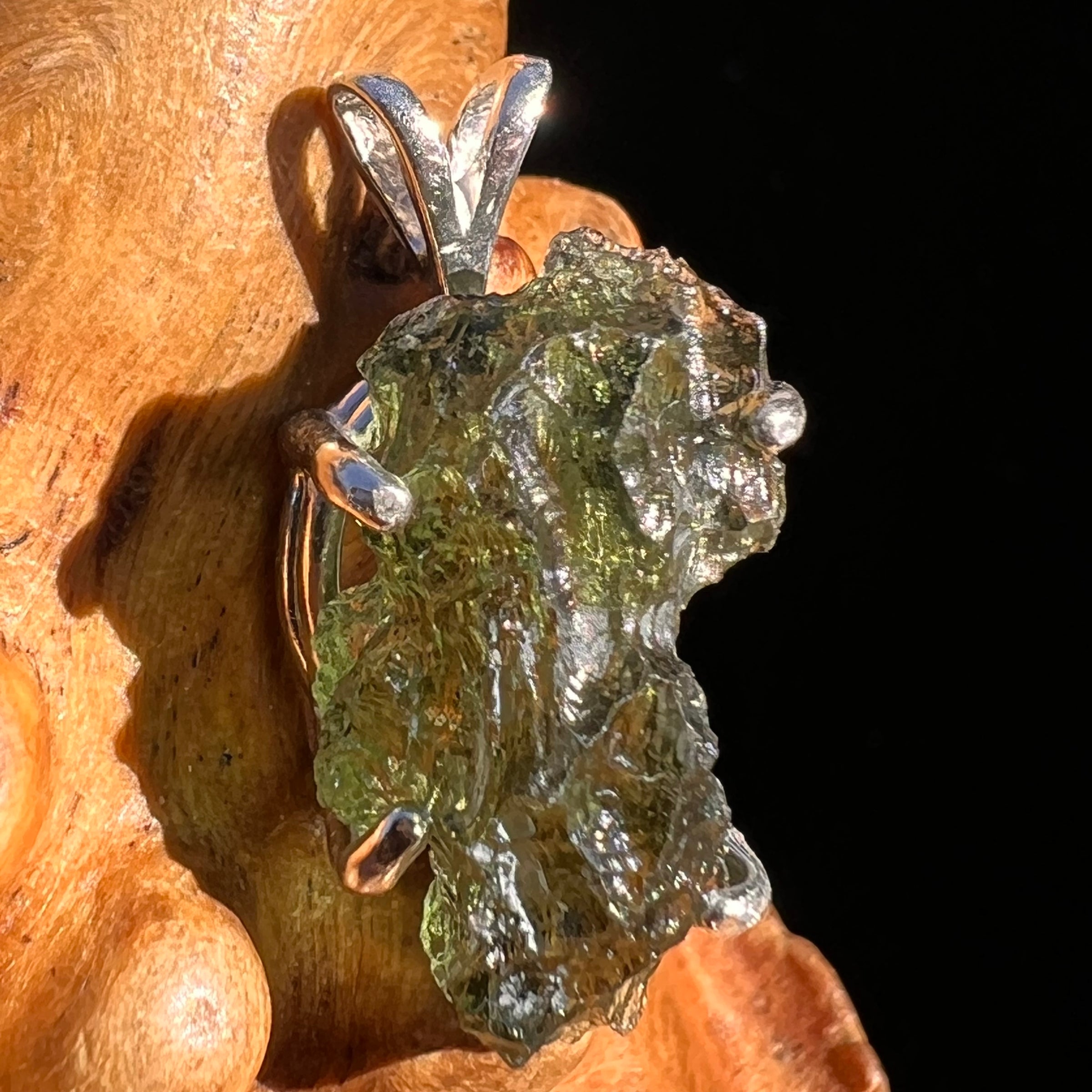 Raw Moldavite Pendant Sterling Silver #8119-Moldavite Life