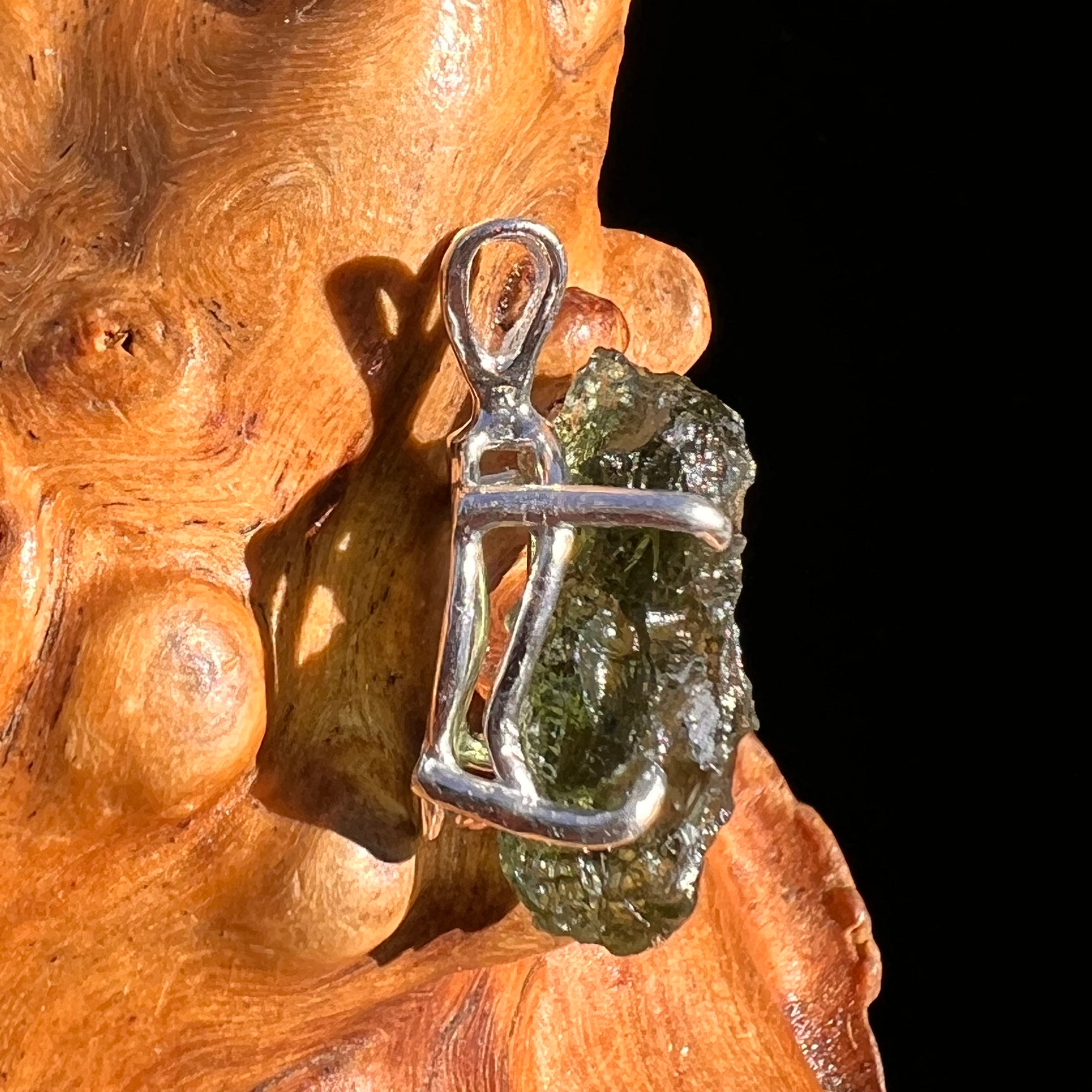 Raw Moldavite Pendant Sterling Silver #8119-Moldavite Life