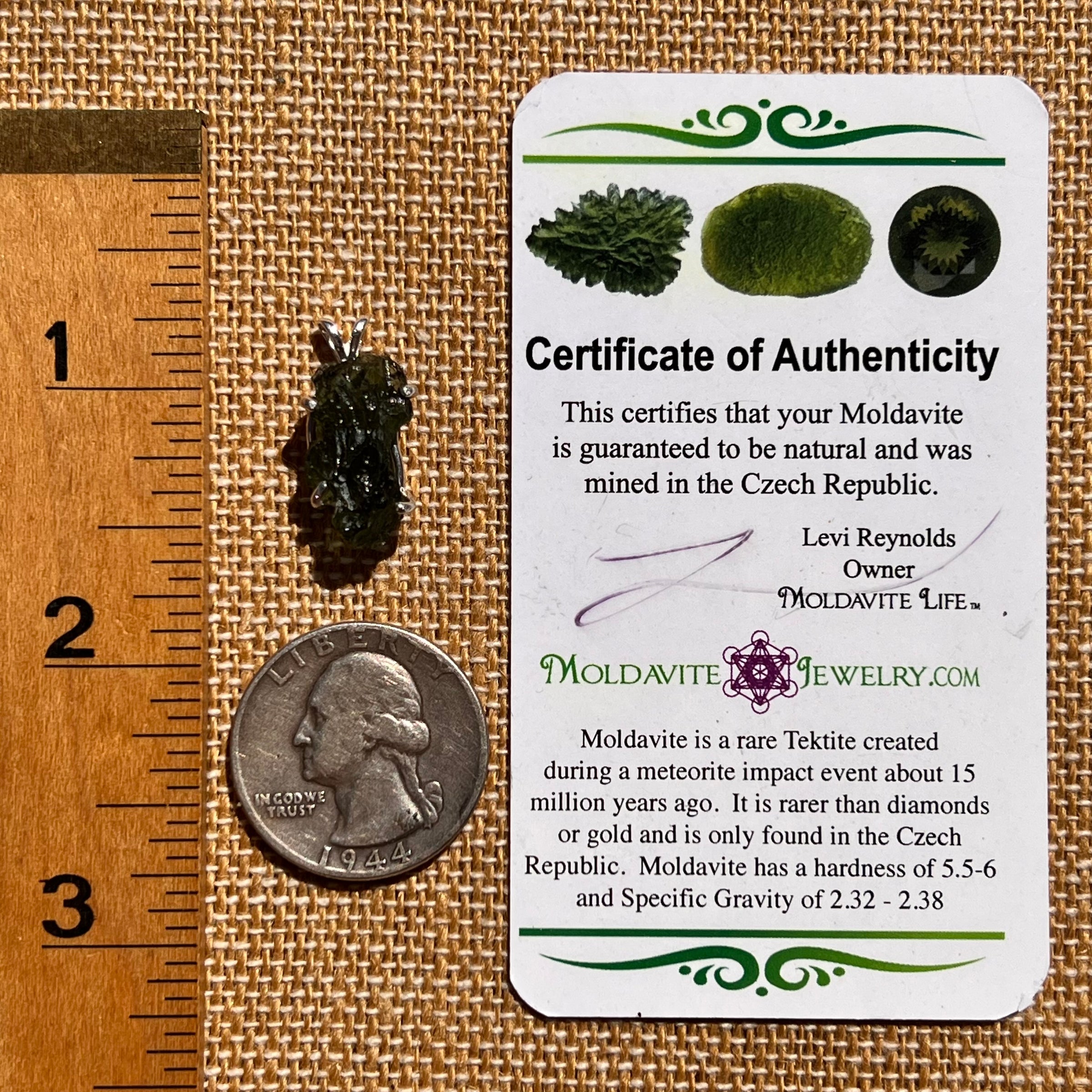 Raw Moldavite Pendant Sterling Silver #8119-Moldavite Life