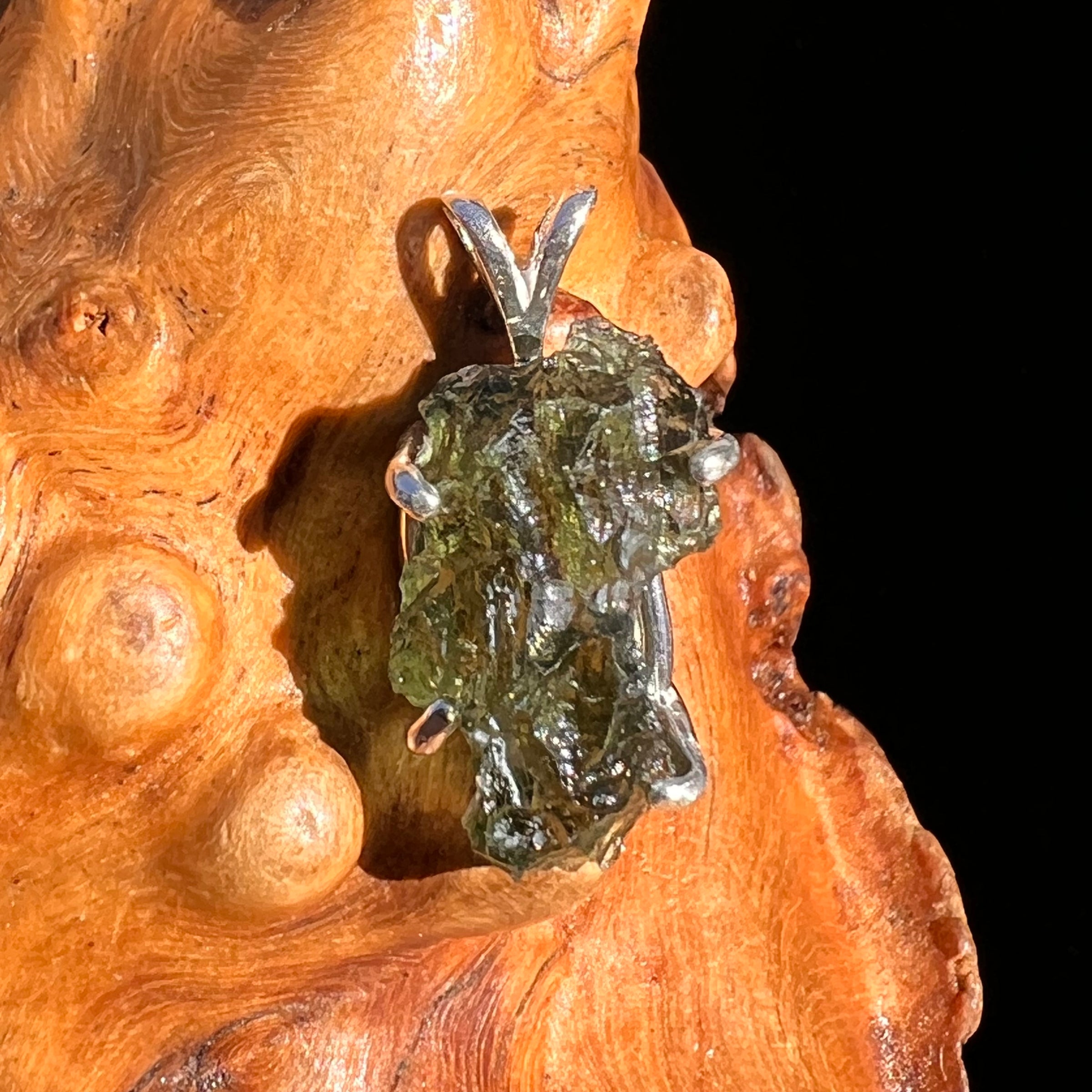Raw Moldavite Pendant Sterling Silver #8119-Moldavite Life
