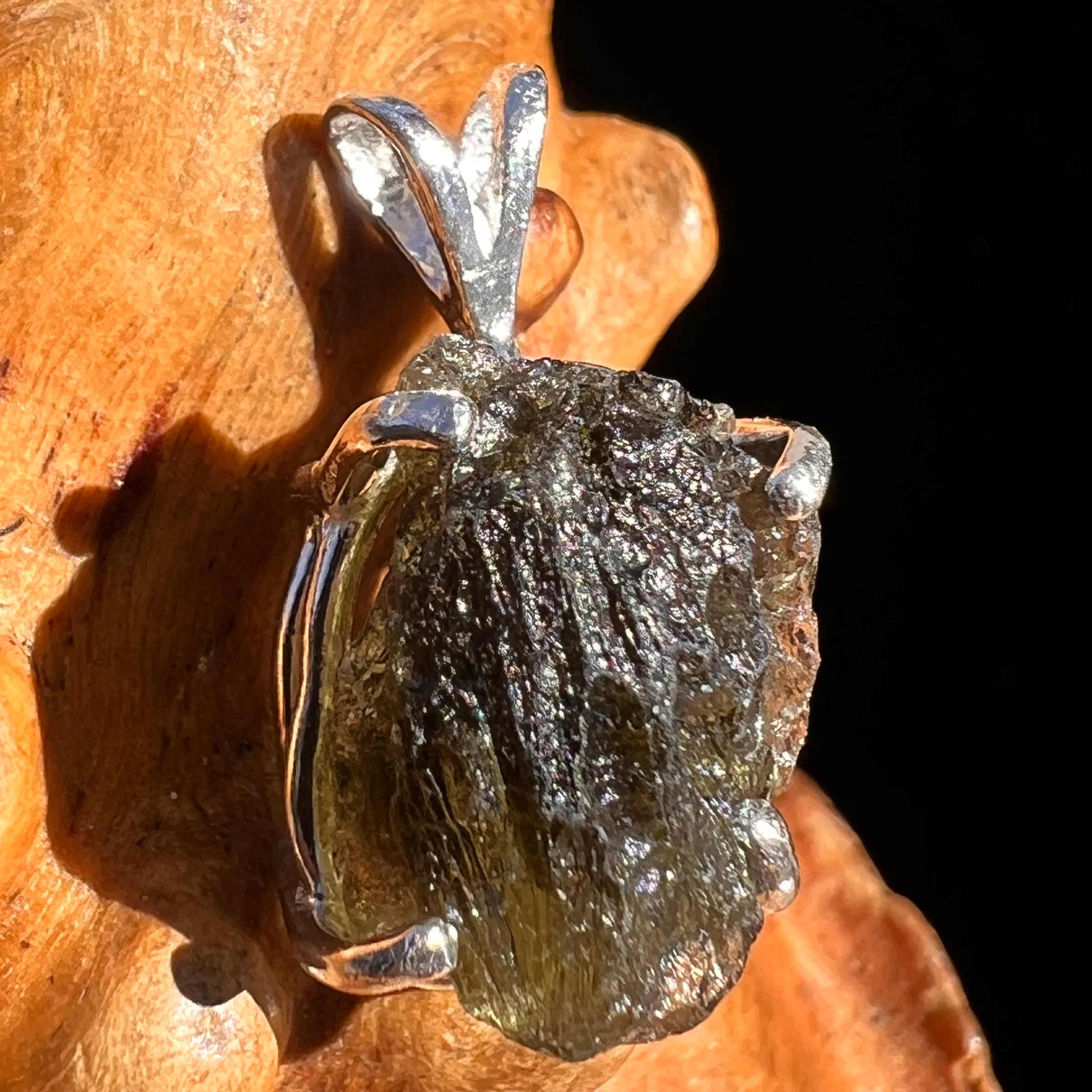 Raw Moldavite Pendant Sterling Silver #8120-Moldavite Life