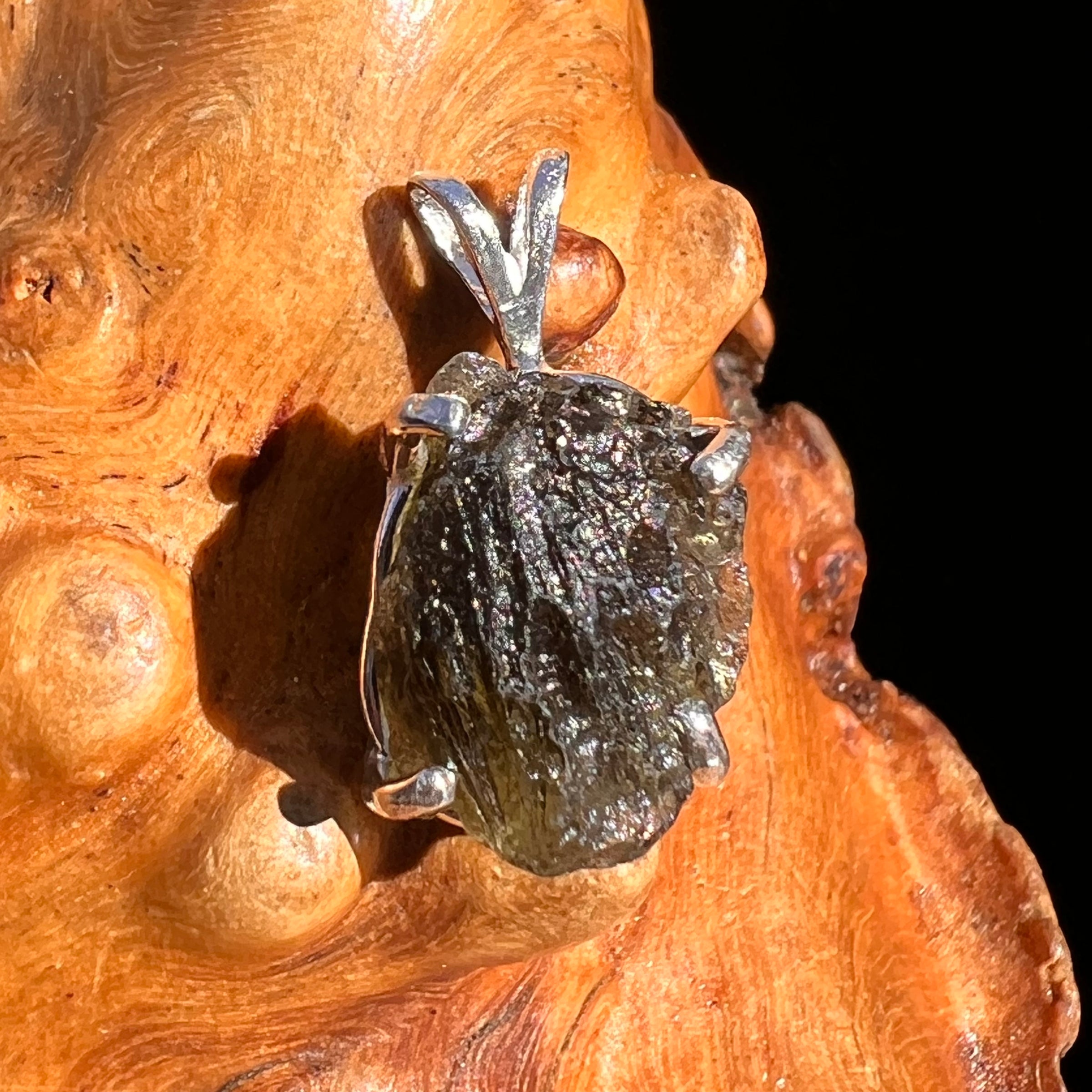 Raw Moldavite Pendant Sterling Silver #8120-Moldavite Life