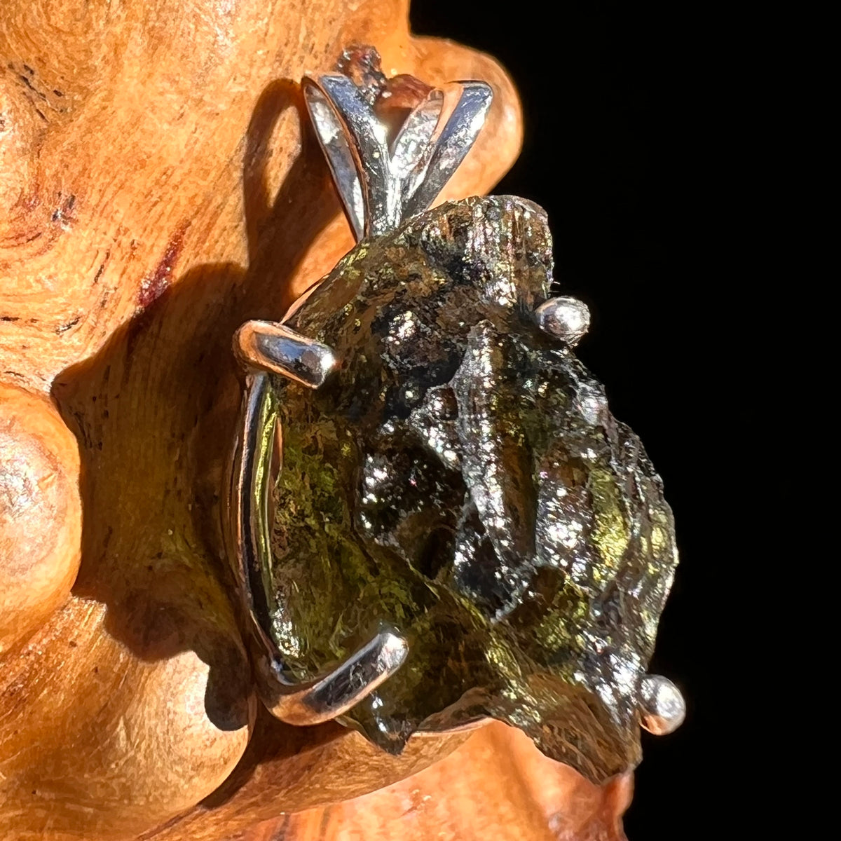 Raw Moldavite Pendant Sterling Silver #8121-Moldavite Life