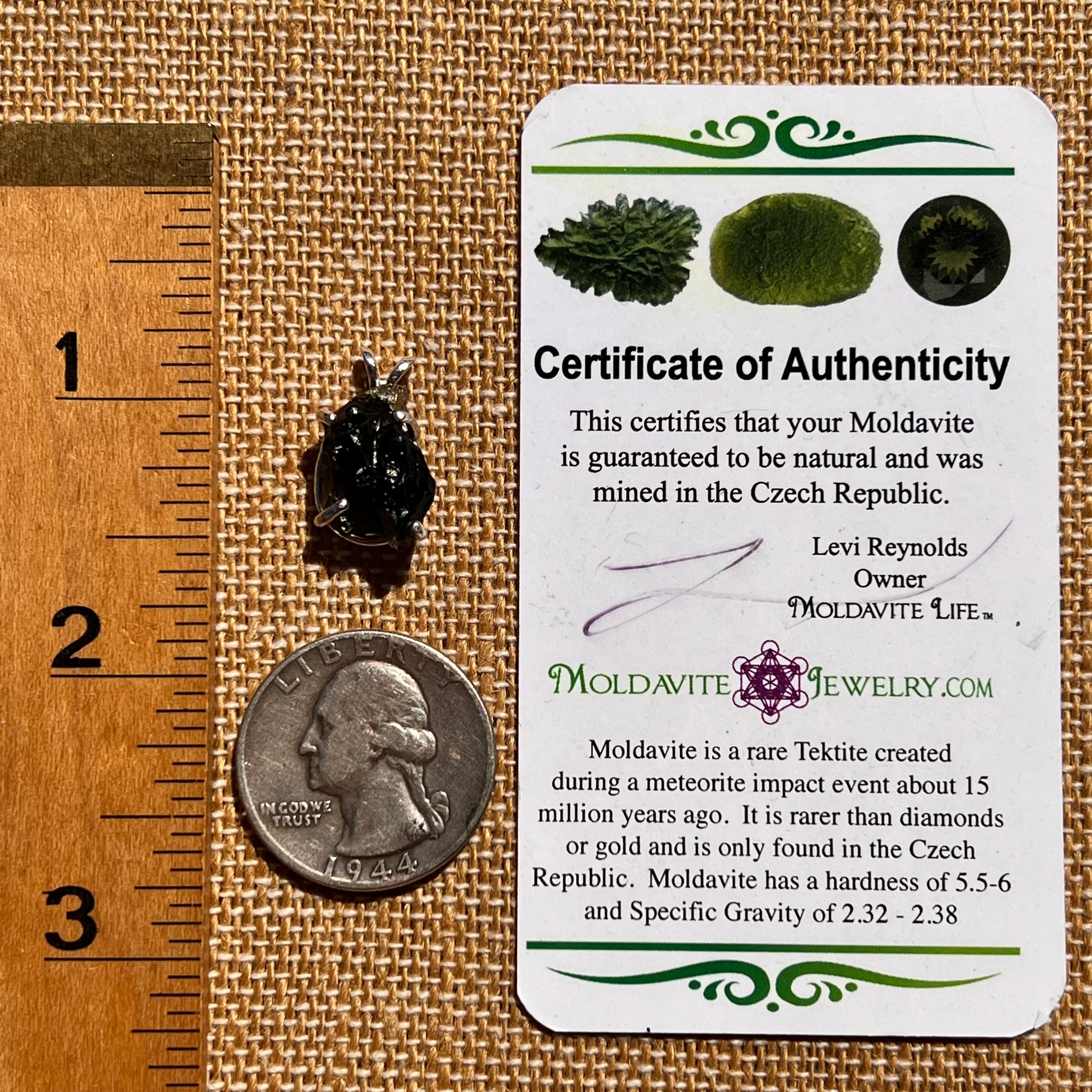 Raw Moldavite Pendant Sterling Silver #8121-Moldavite Life