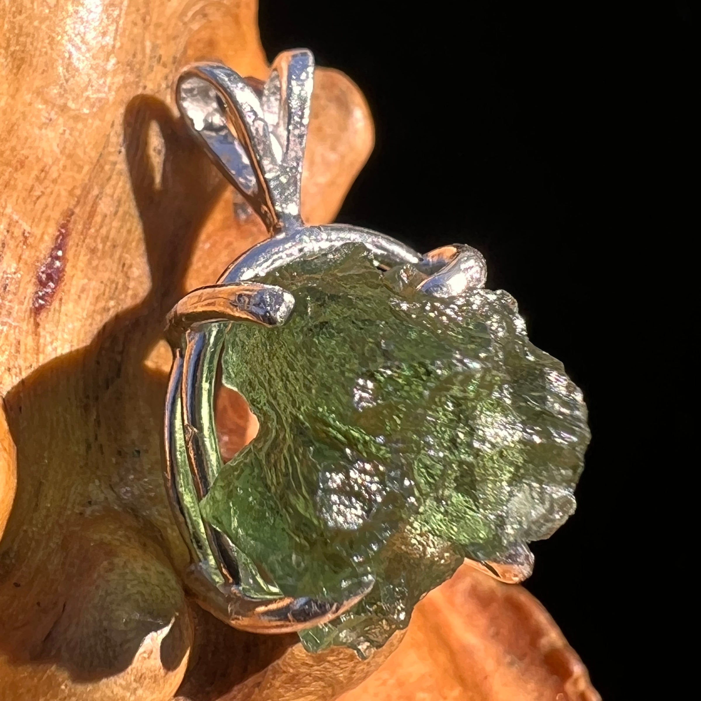 Raw Moldavite Pendant Sterling Silver #8122-Moldavite Life