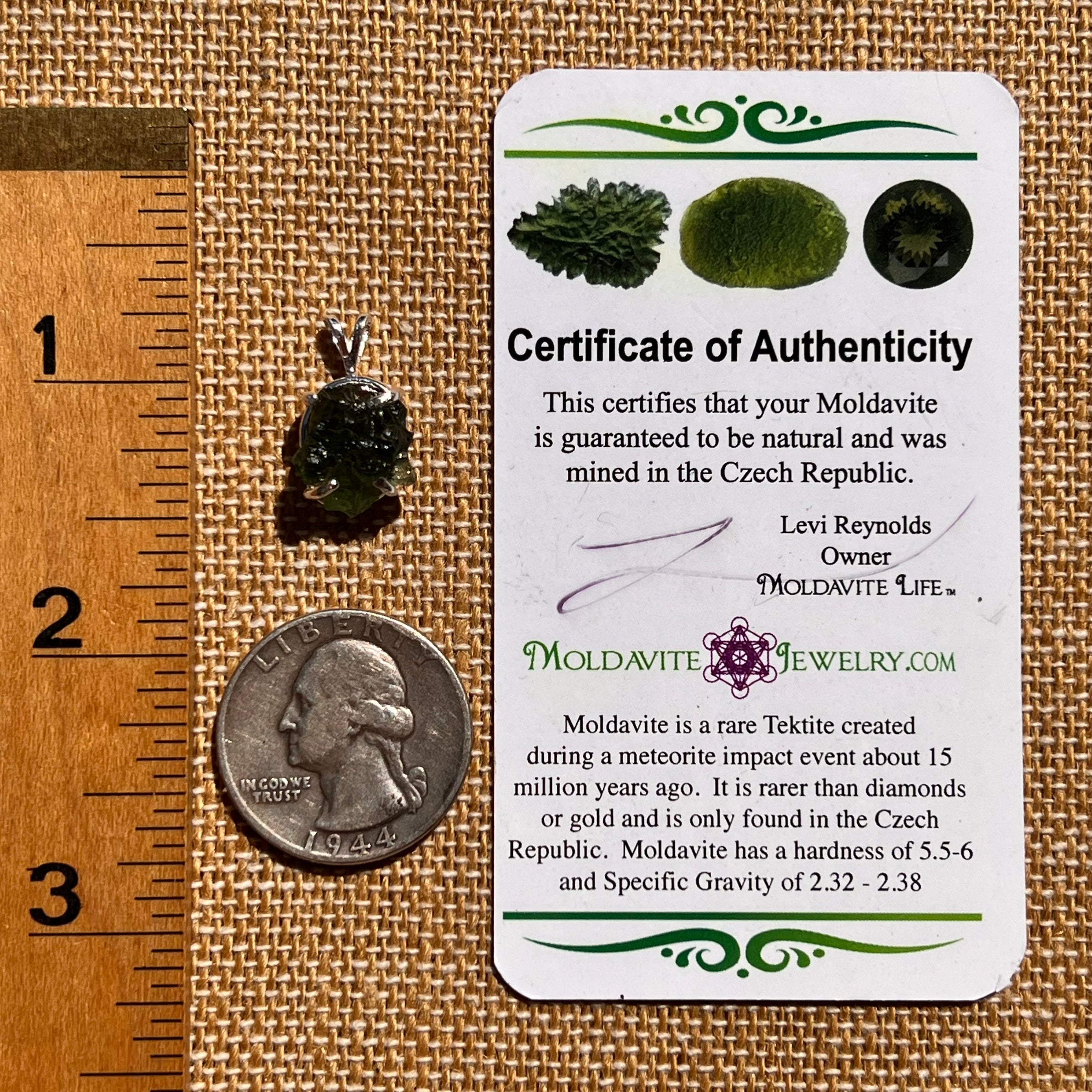 Raw Moldavite Pendant Sterling Silver #8122-Moldavite Life