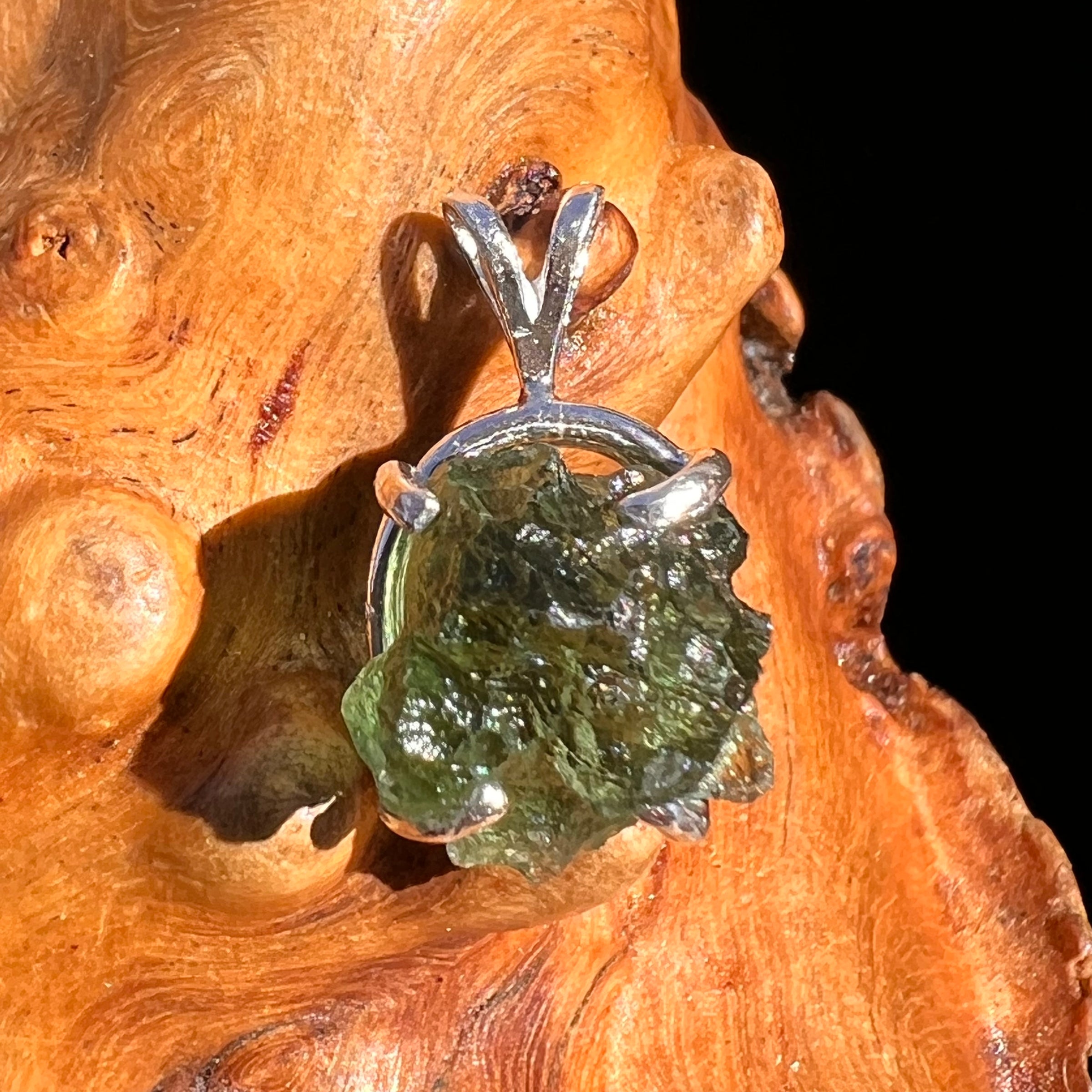 Raw Moldavite Pendant Sterling Silver #8122-Moldavite Life