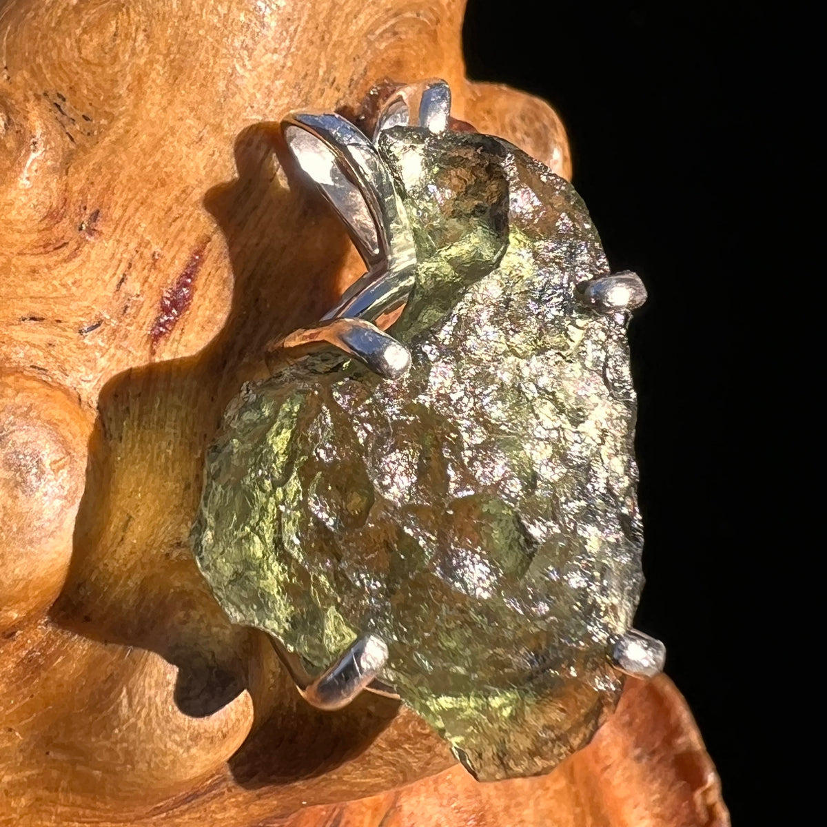 Raw Moldavite Pendant Sterling Silver #8123-Moldavite Life