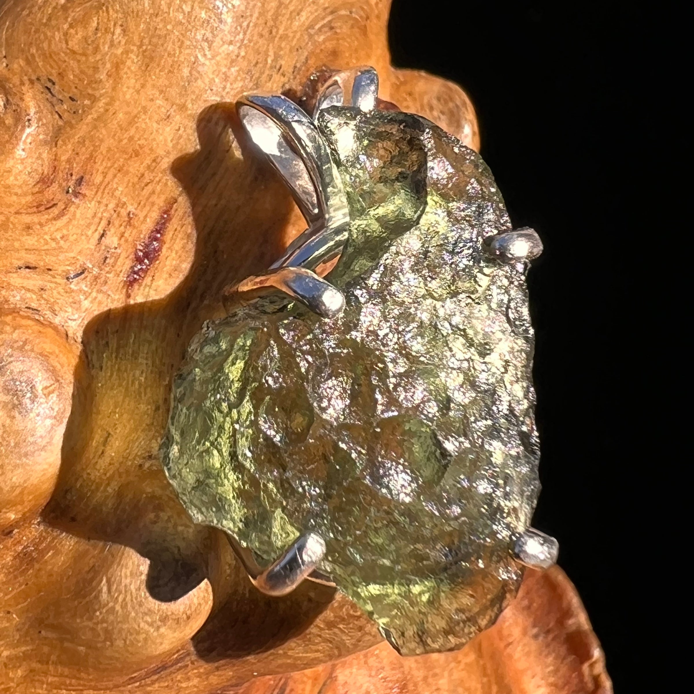 Raw Moldavite Pendant Sterling Silver #8123-Moldavite Life
