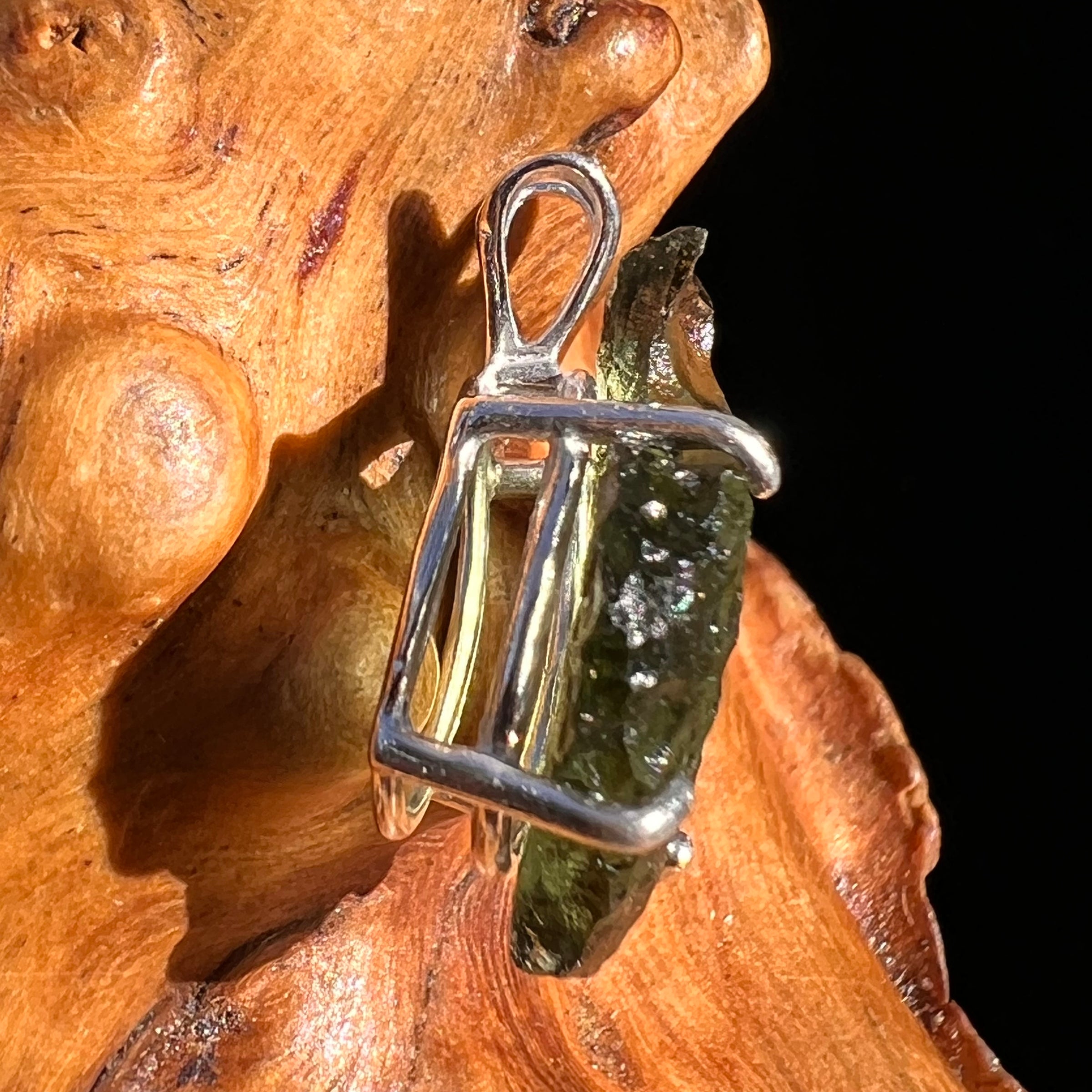 Raw Moldavite Pendant Sterling Silver #8123-Moldavite Life