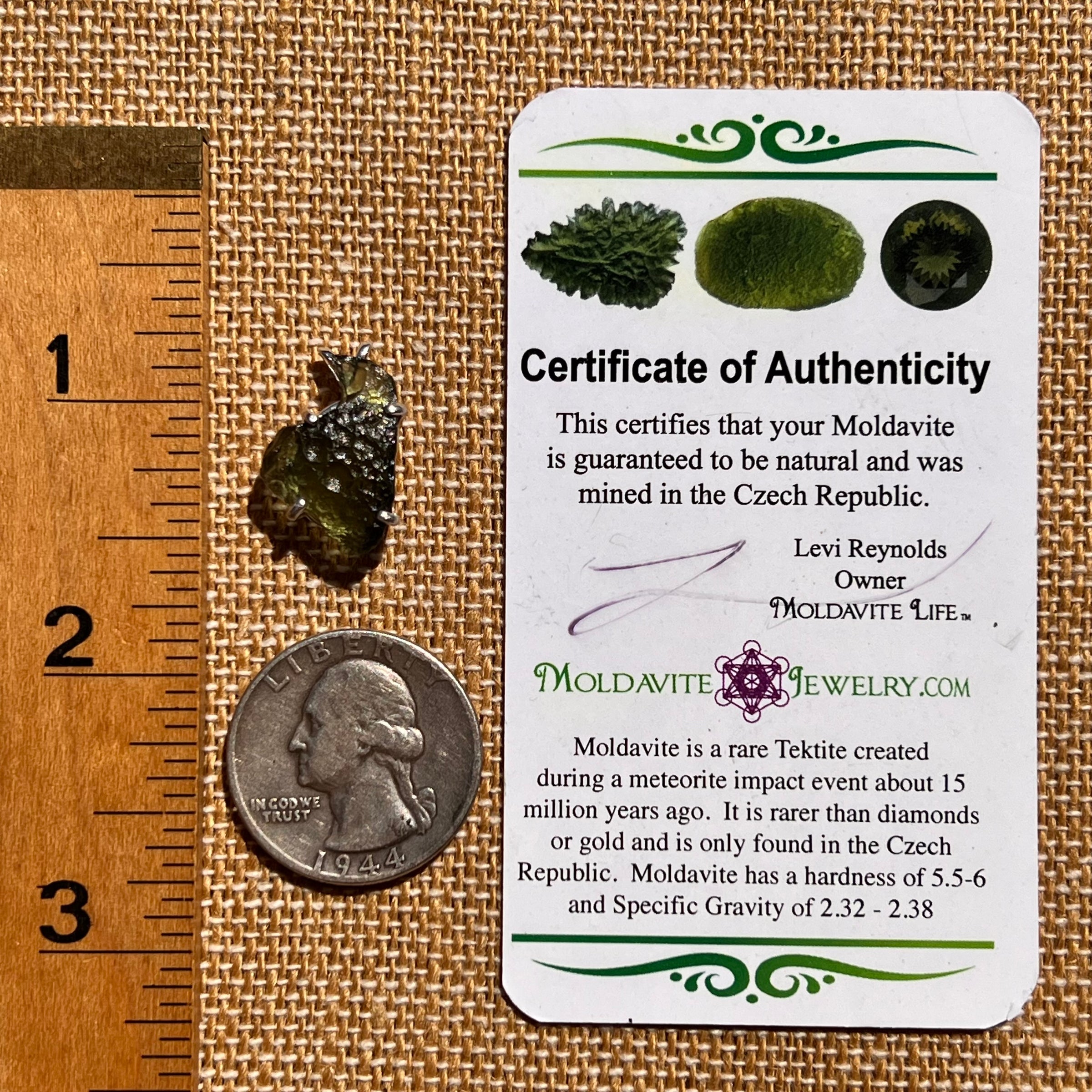 Raw Moldavite Pendant Sterling Silver #8123-Moldavite Life