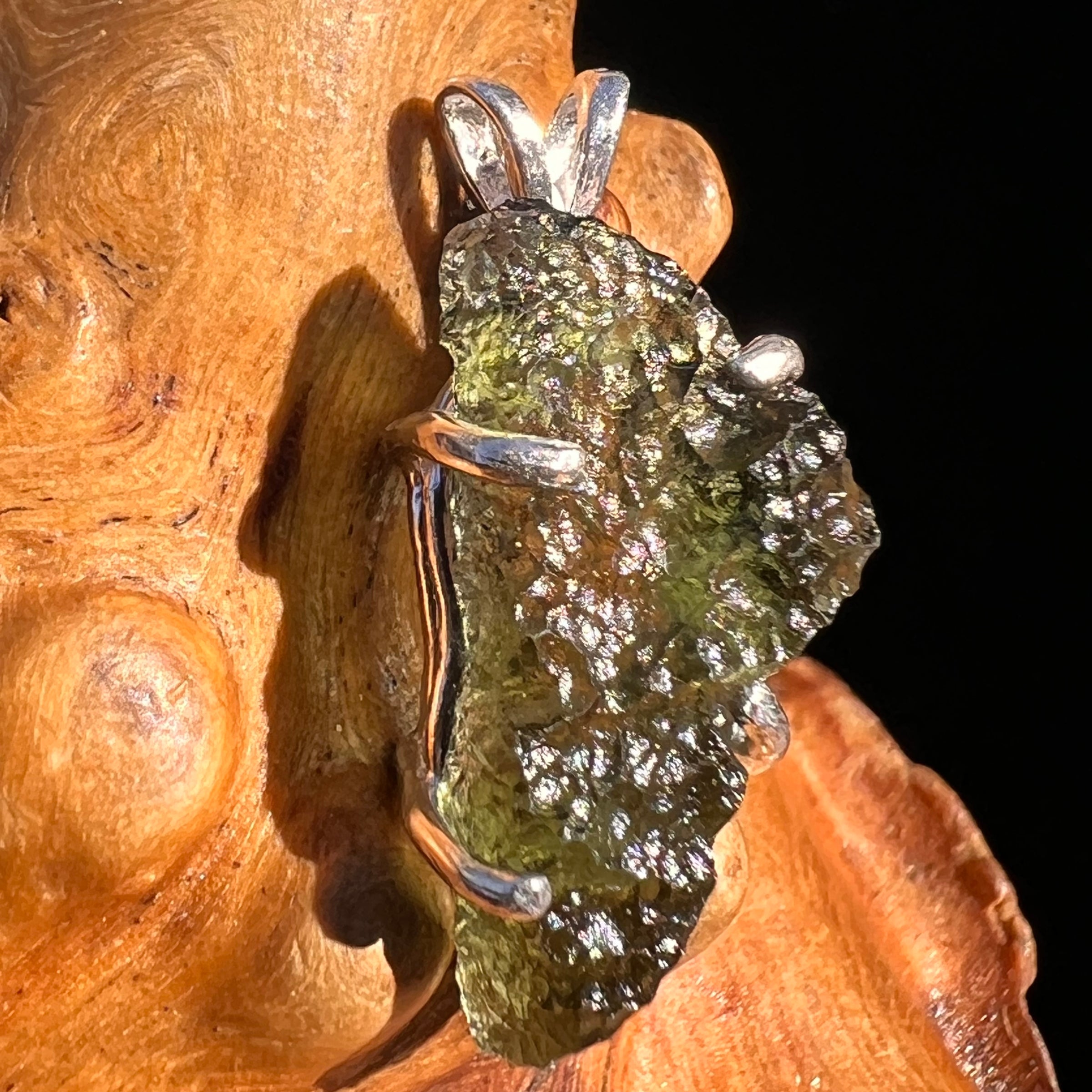 Raw Moldavite Pendant Sterling Silver #8124-Moldavite Life