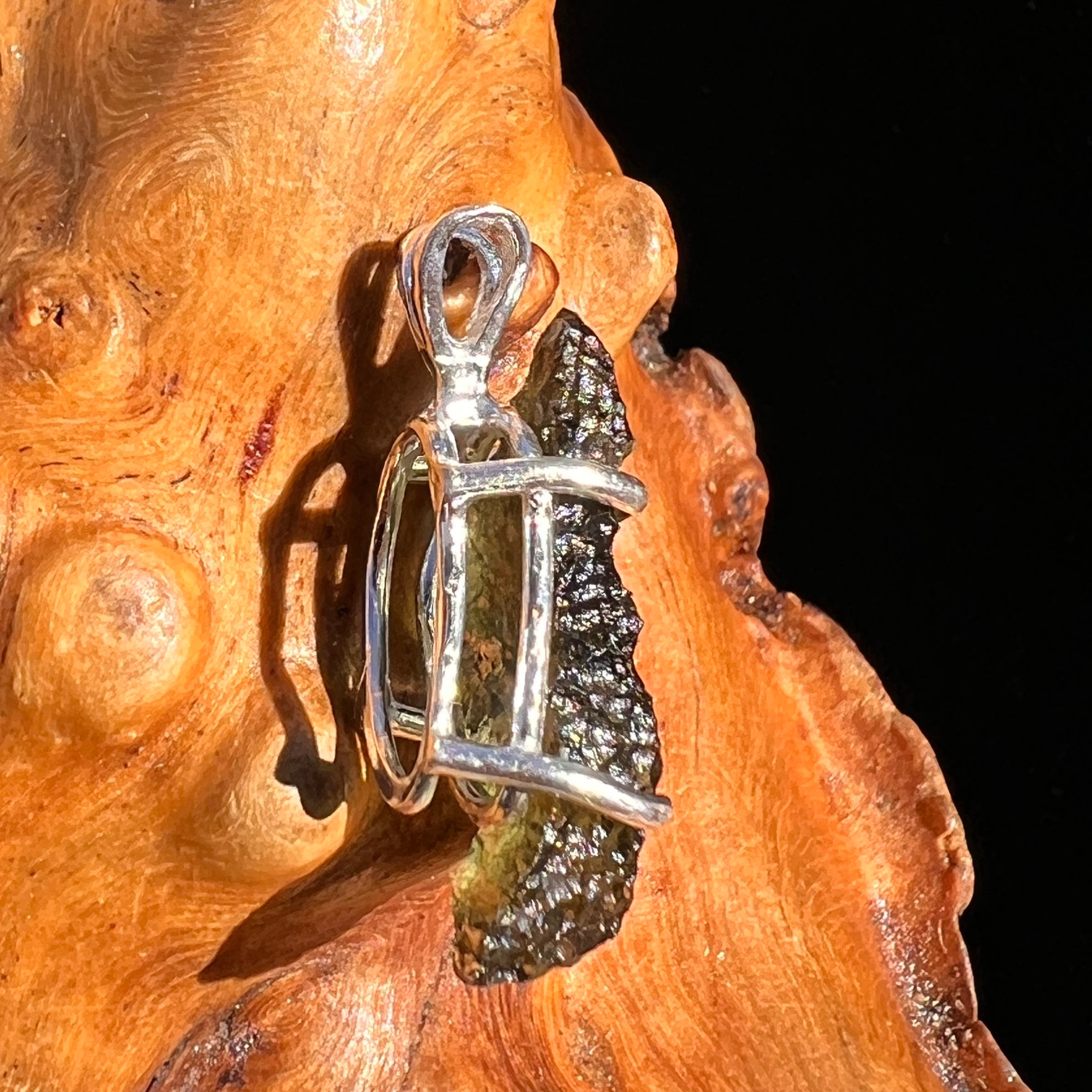 Raw Moldavite Pendant Sterling Silver #8124-Moldavite Life