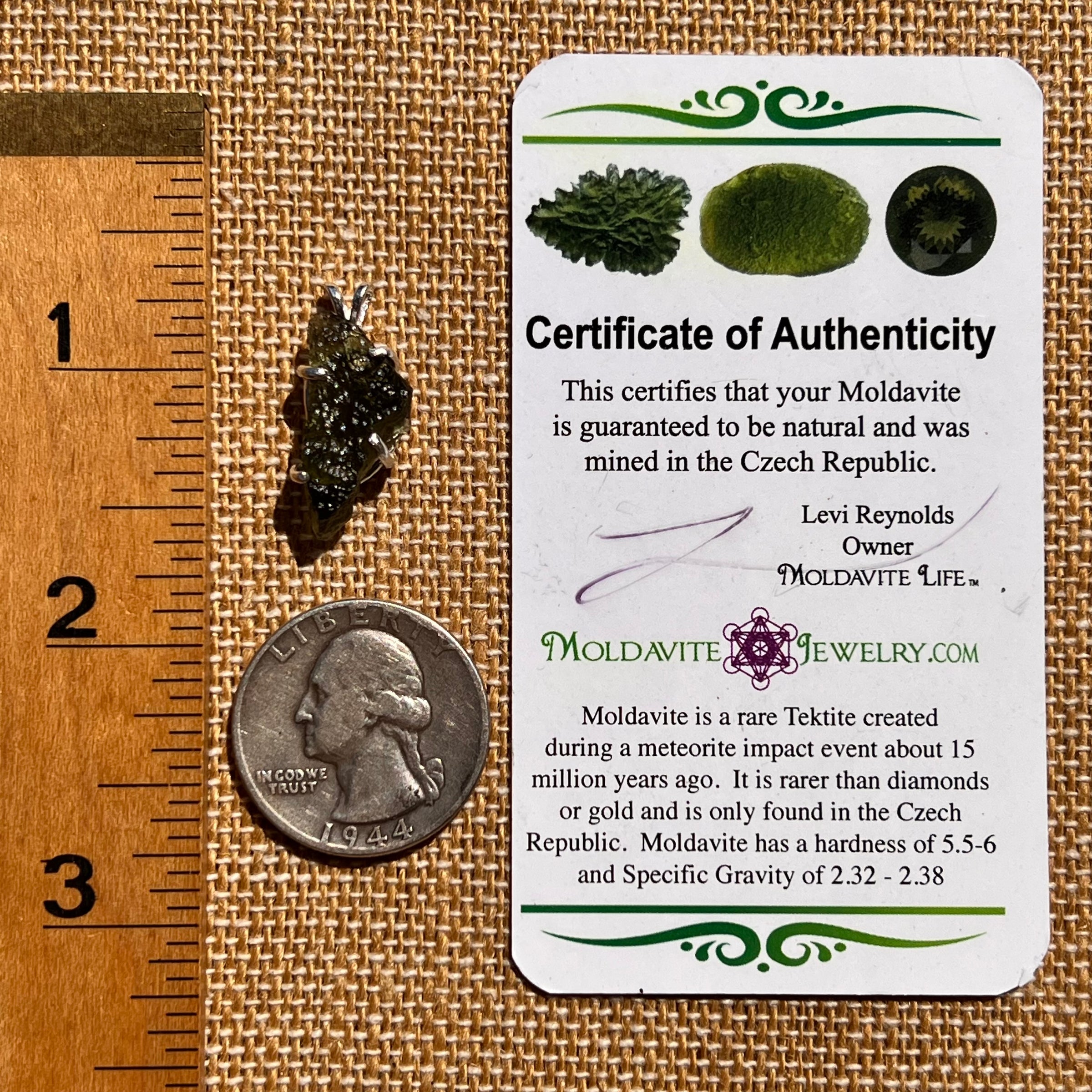 Raw Moldavite Pendant Sterling Silver #8124-Moldavite Life