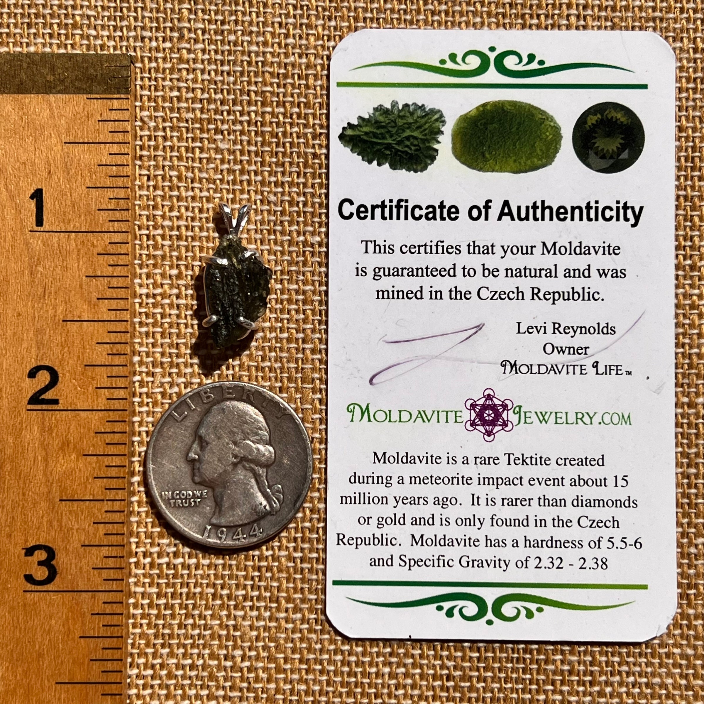 Raw Moldavite Pendant Sterling Silver #8126-Moldavite Life