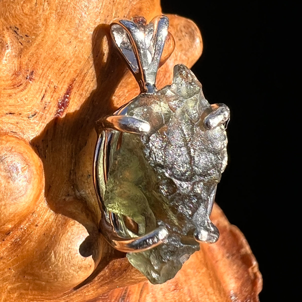 Raw Moldavite Pendant Sterling Silver #8127-Moldavite Life
