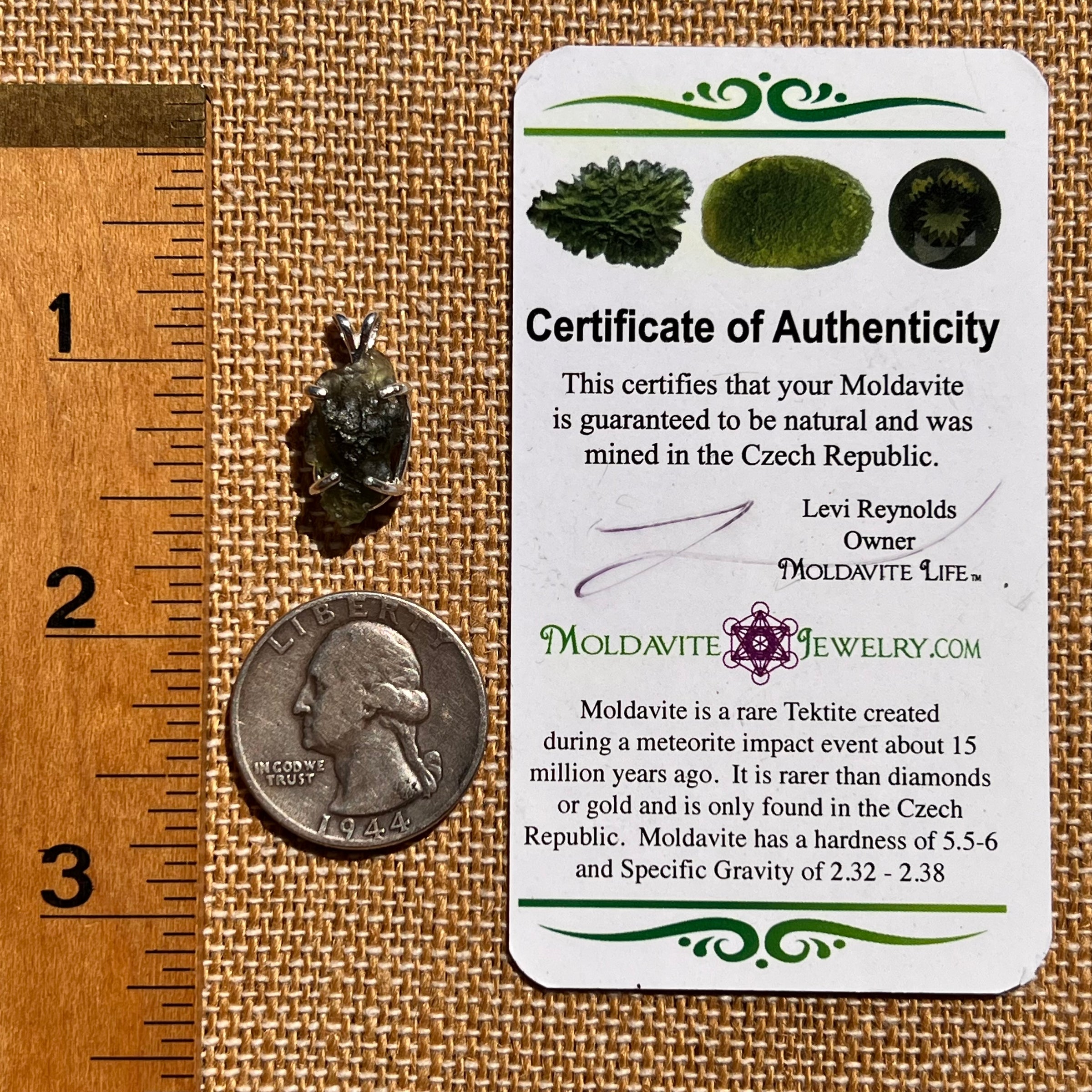 Raw Moldavite Pendant Sterling Silver #8127-Moldavite Life
