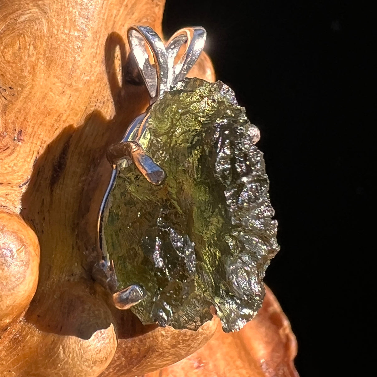 Raw Moldavite Pendant Sterling Silver #8128-Moldavite Life