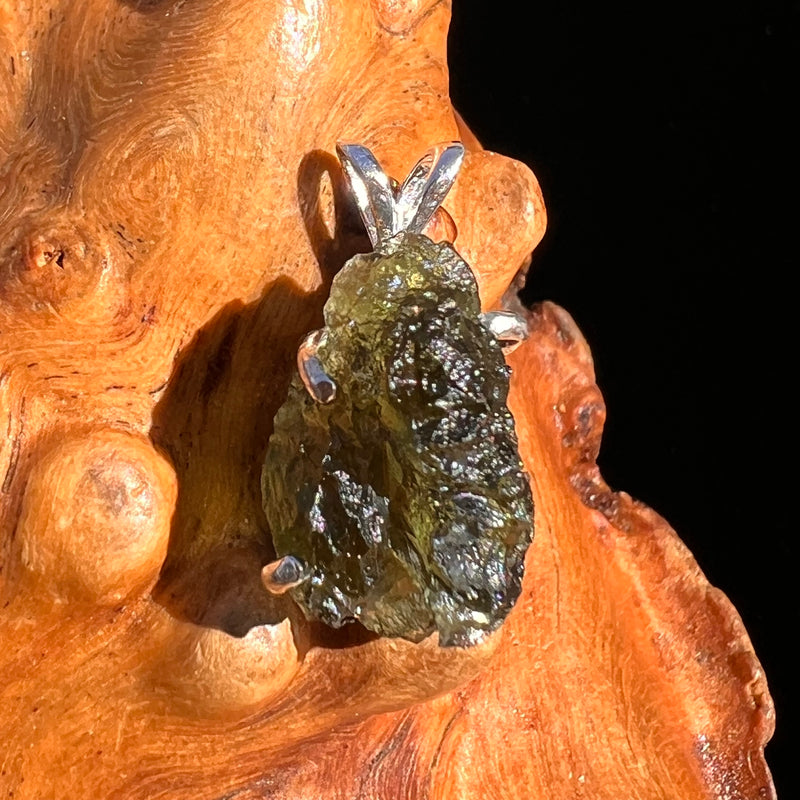 Raw Moldavite Pendant Sterling Silver #8128-Moldavite Life