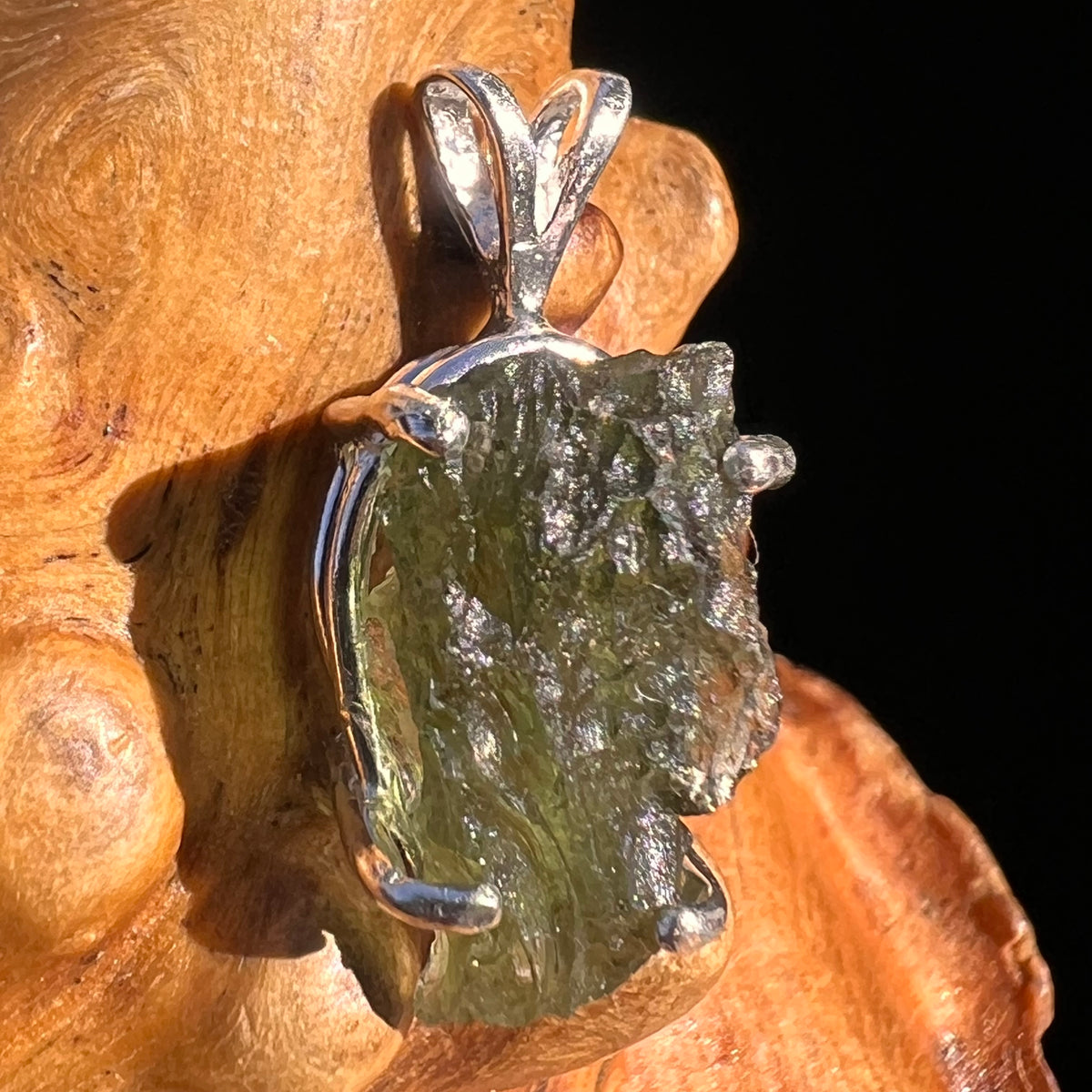 Raw Moldavite Pendant Sterling Silver #8129-Moldavite Life