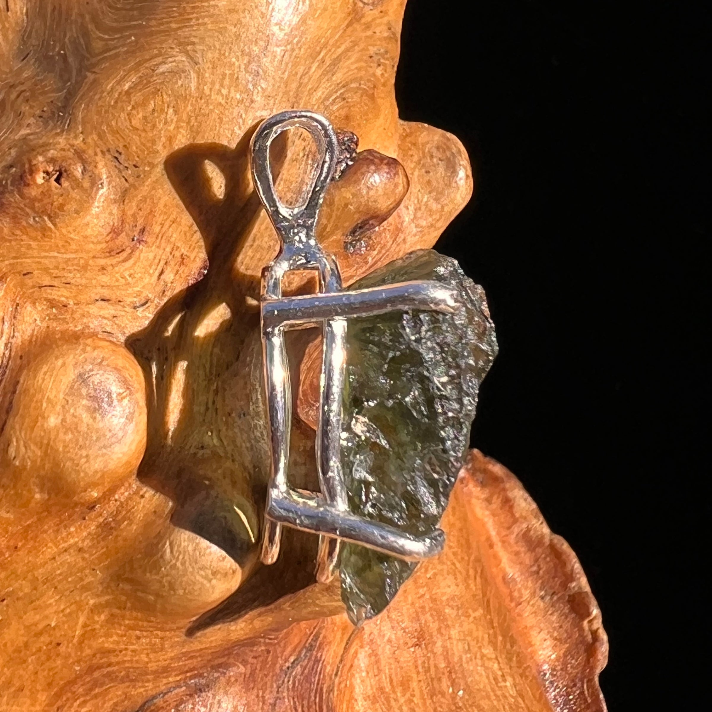 Raw Moldavite Pendant Sterling Silver #8129-Moldavite Life