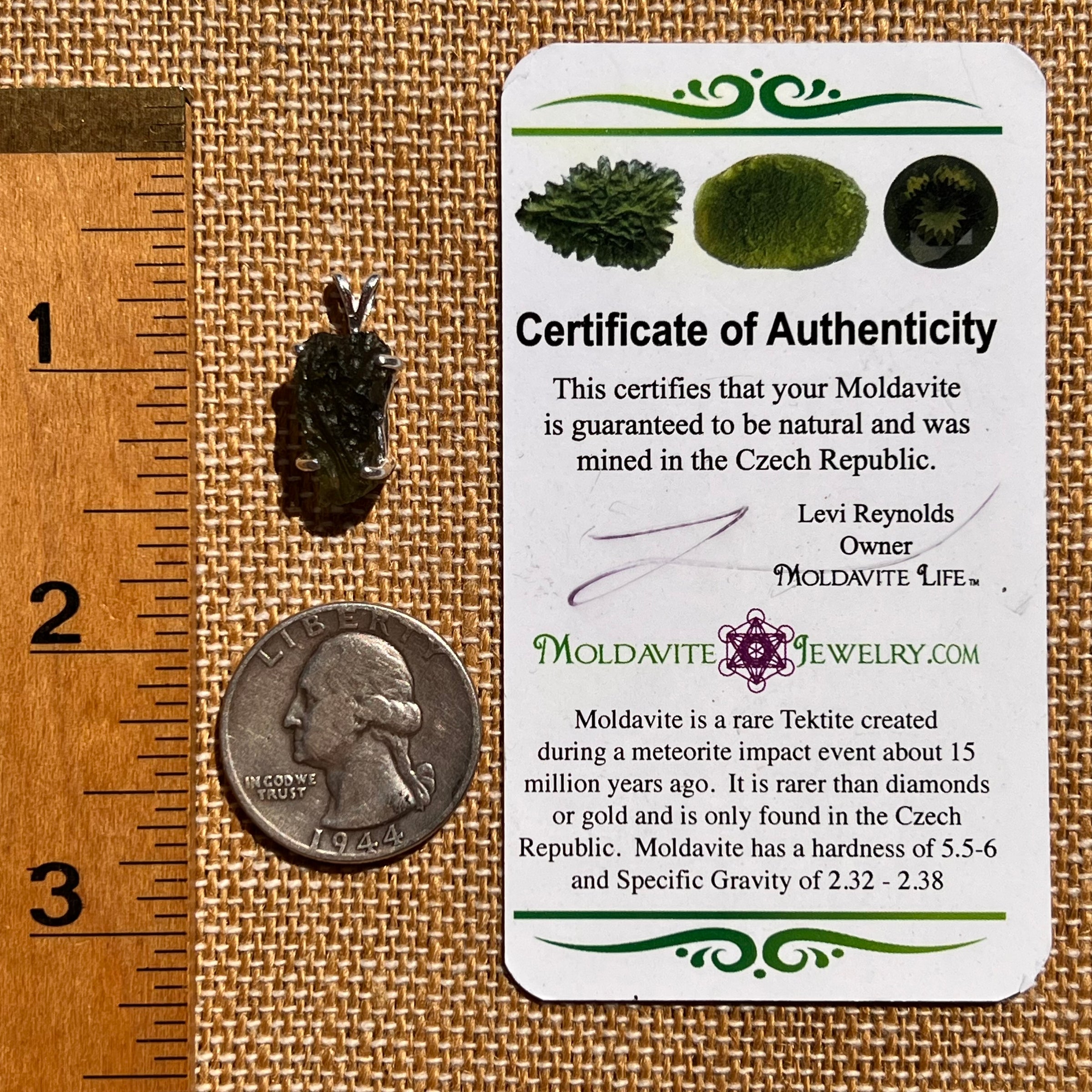 Raw Moldavite Pendant Sterling Silver #8129-Moldavite Life