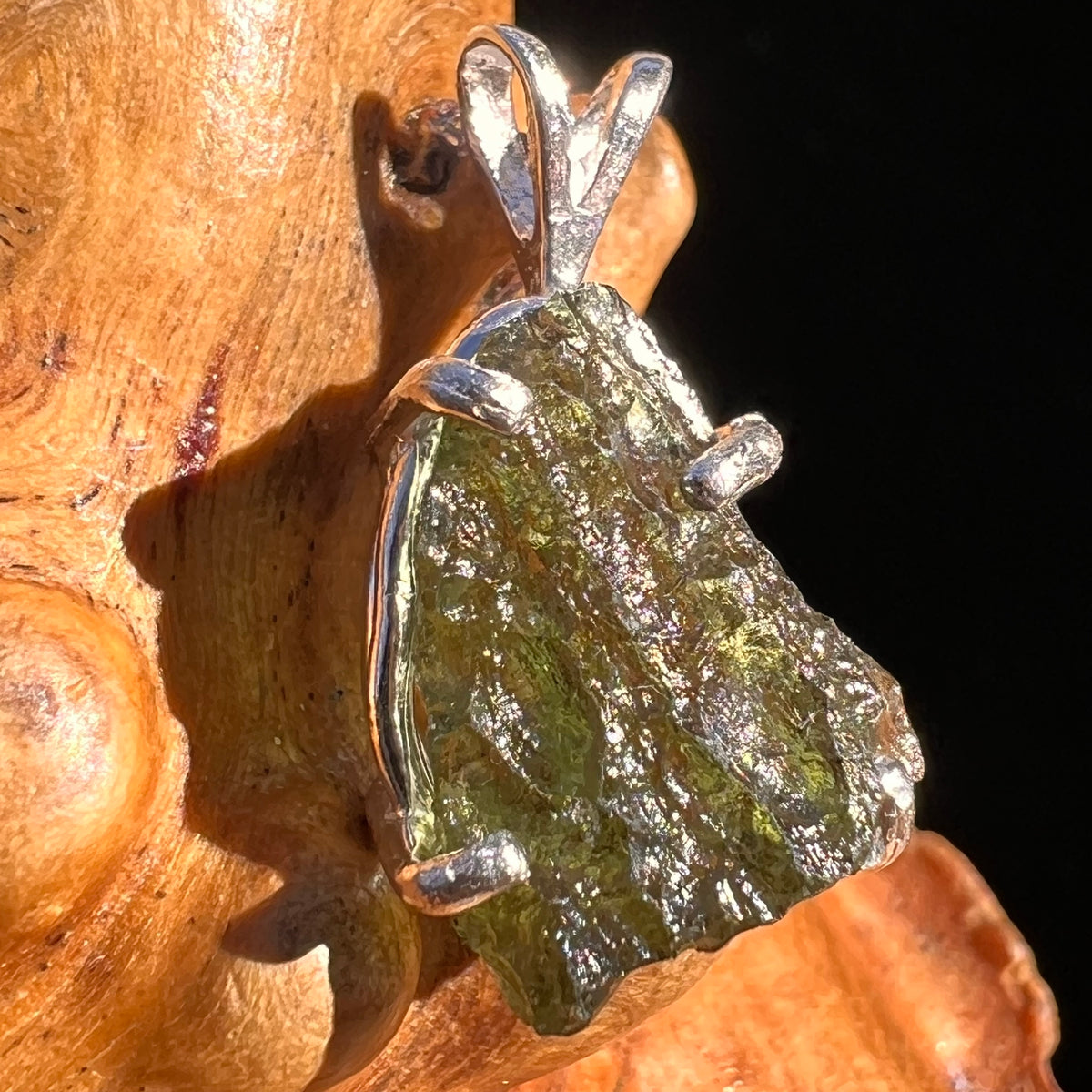 Raw Moldavite Pendant Sterling Silver #8130-Moldavite Life