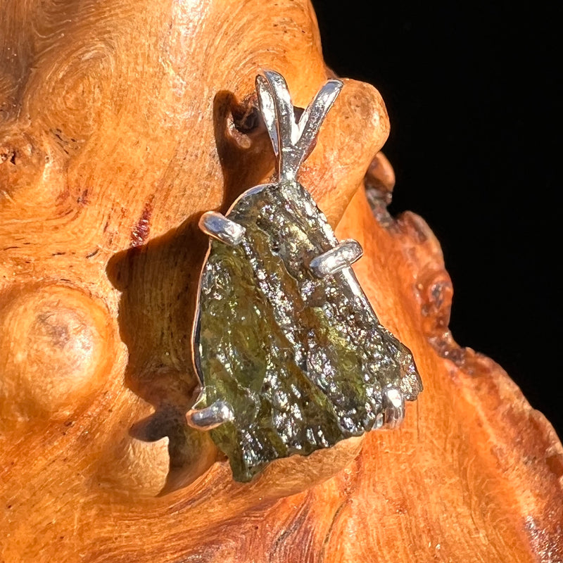 Raw Moldavite Pendant Sterling Silver #8130-Moldavite Life