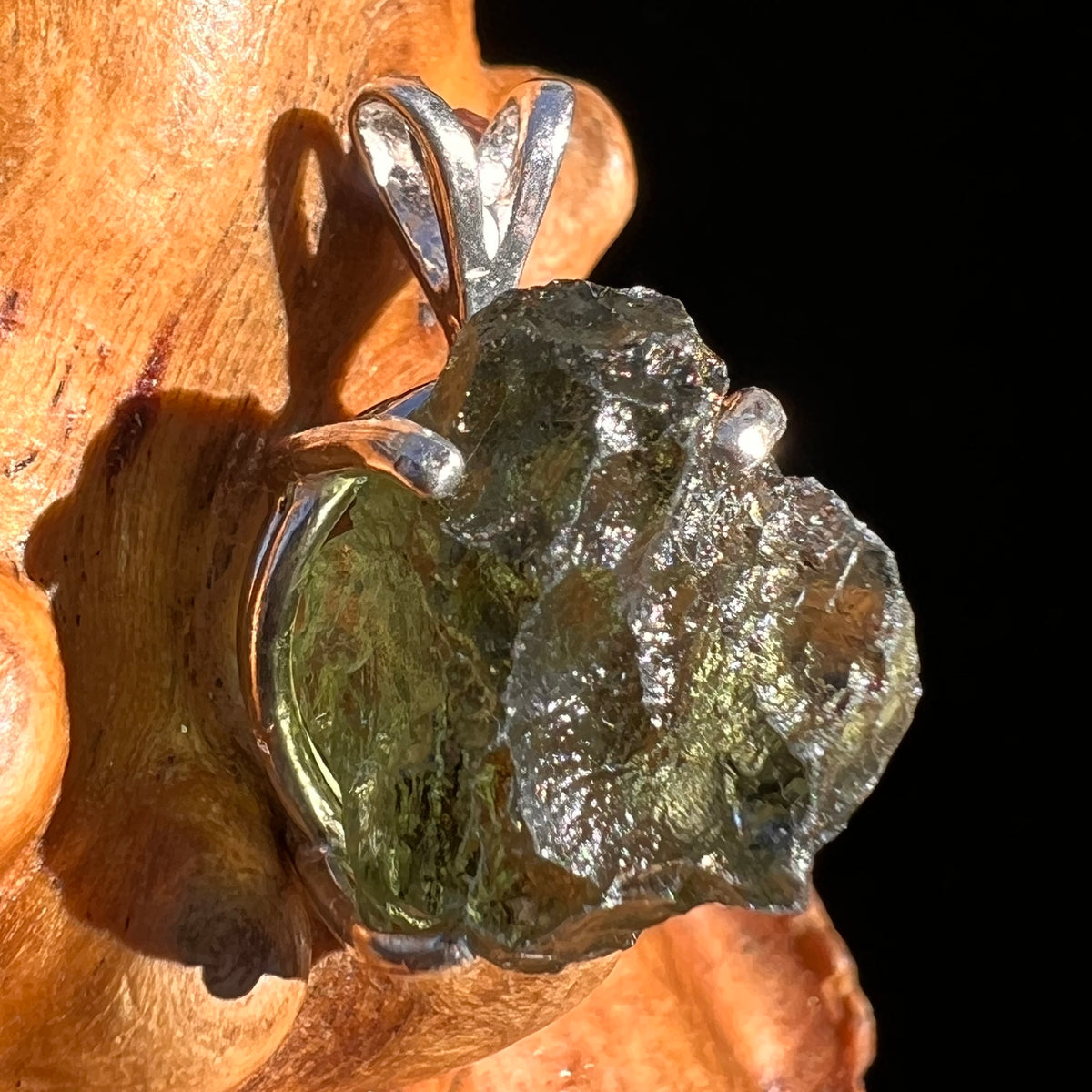 Raw Moldavite Pendant Sterling Silver #8131-Moldavite Life