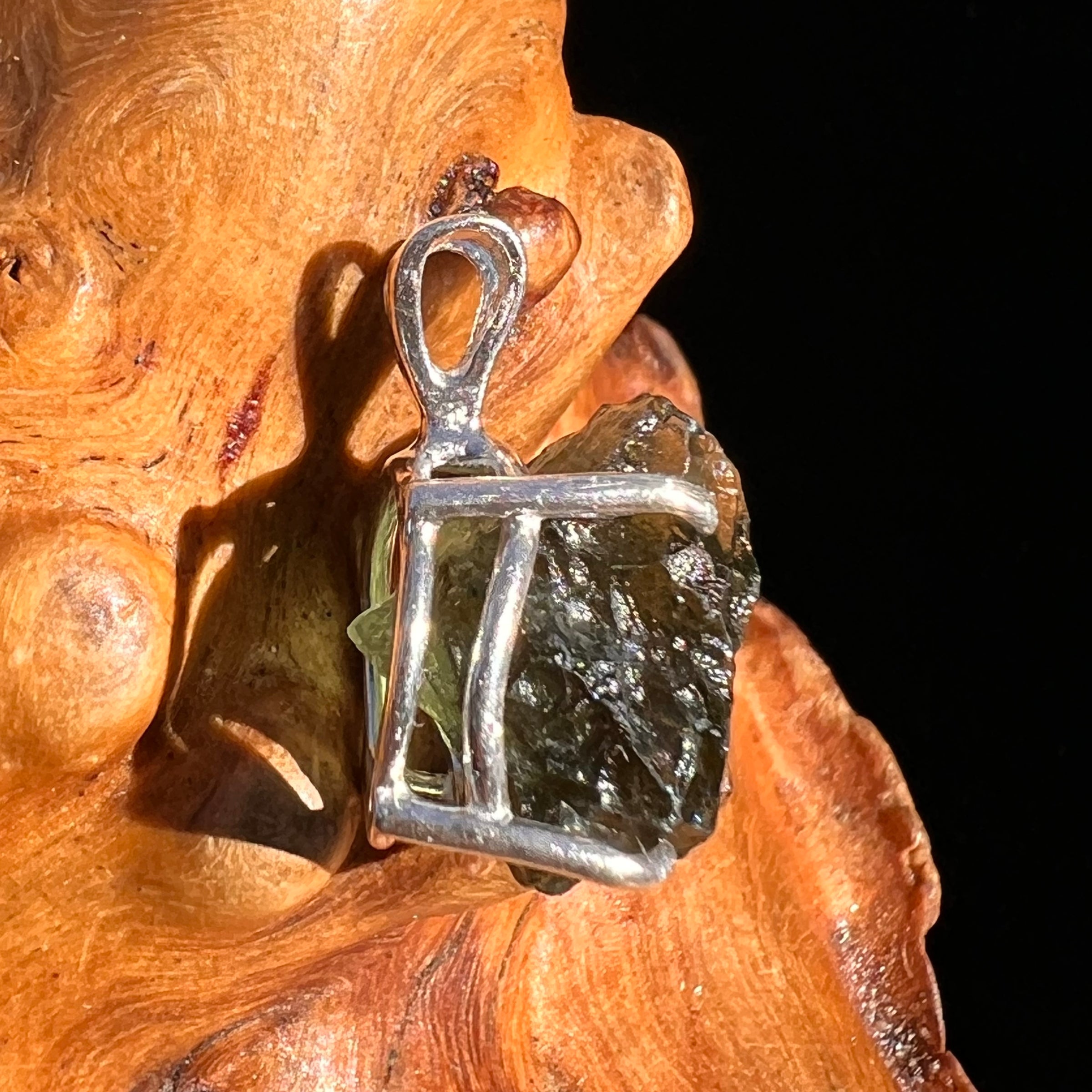 Raw Moldavite Pendant Sterling Silver #8131-Moldavite Life