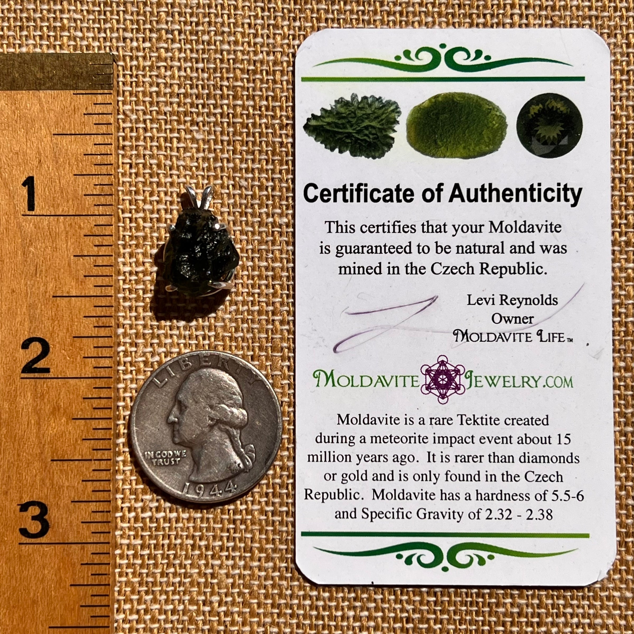 Raw Moldavite Pendant Sterling Silver #8131-Moldavite Life
