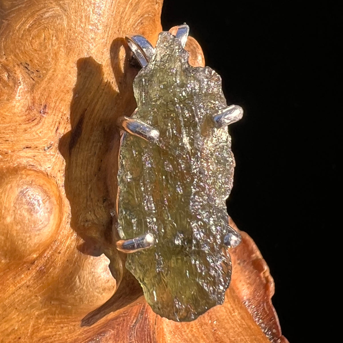 Raw Moldavite Pendant Sterling Silver #8132-Moldavite Life