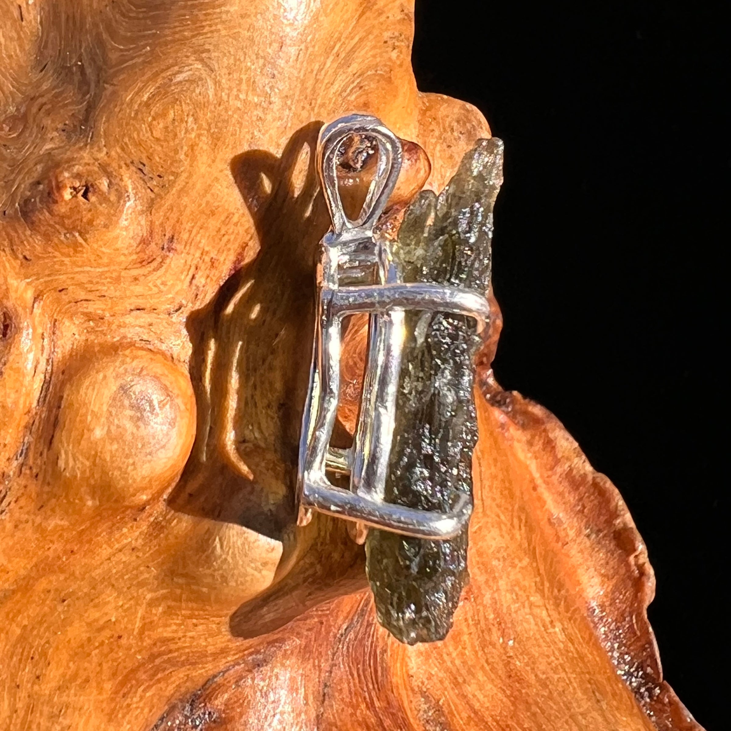 Raw Moldavite Pendant Sterling Silver #8132-Moldavite Life