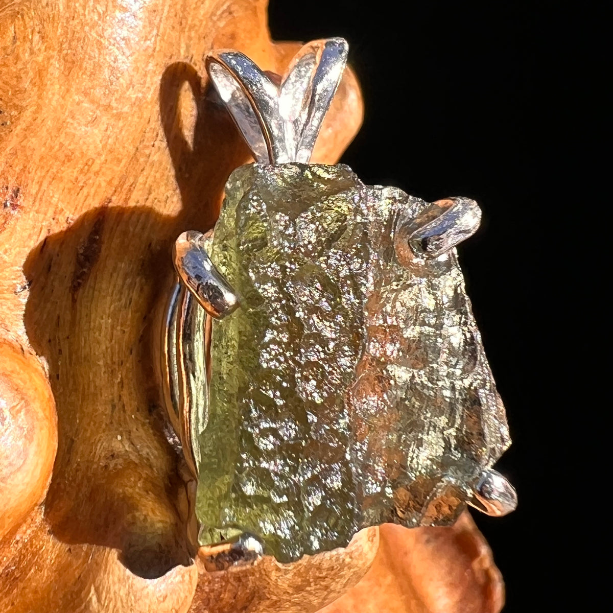 Raw Moldavite Pendant Sterling Silver #8133-Moldavite Life